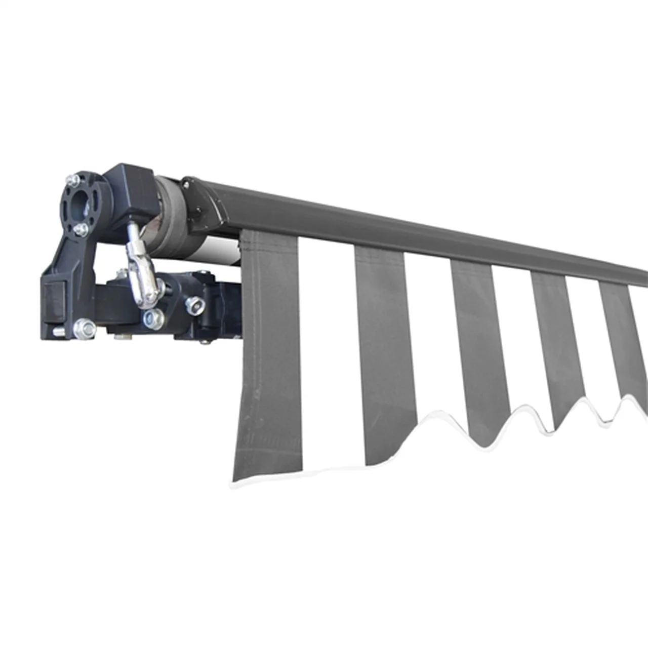 Aleko Retractable Black Frame Patio Awning 10 x 8 Feet - Gray and White Stripes - Image 5