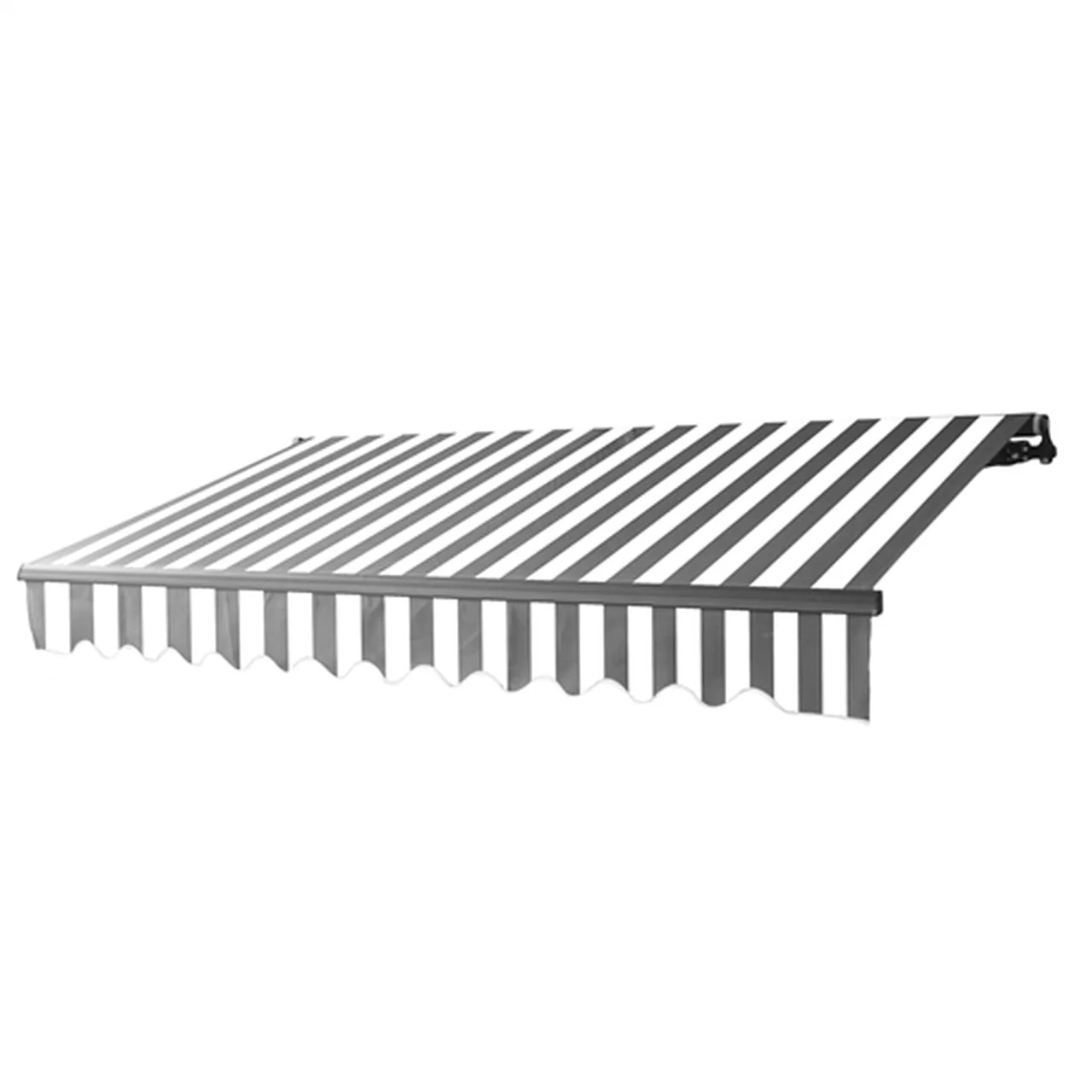 Aleko Retractable Black Frame Patio Awning 12 x 10 Feet - Gray and White Stripes - Image 2