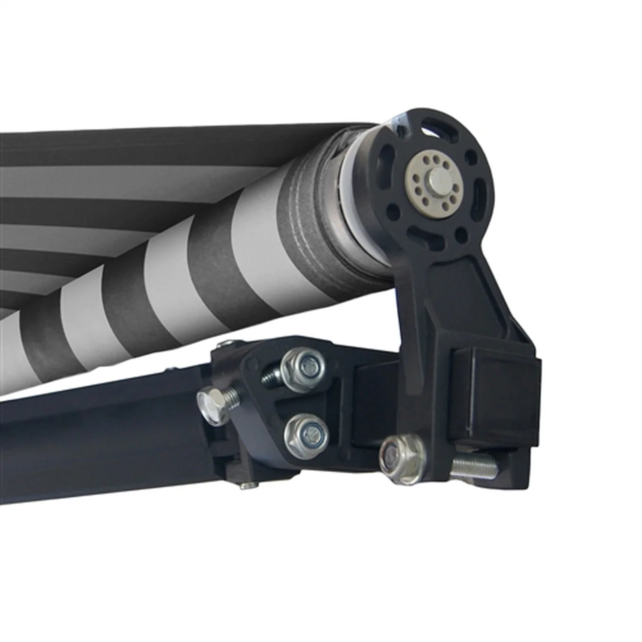 Aleko Retractable Black Frame Patio Awning 12 x 10 Feet - Gray and White Stripes - Image 4