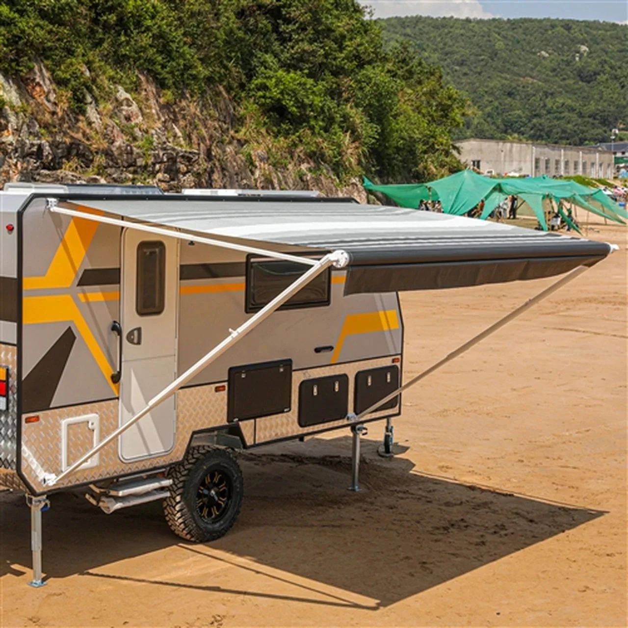Aleko Retractable RV/Patio Awning - 12 x 8 Feet - Black Striped - Image 2