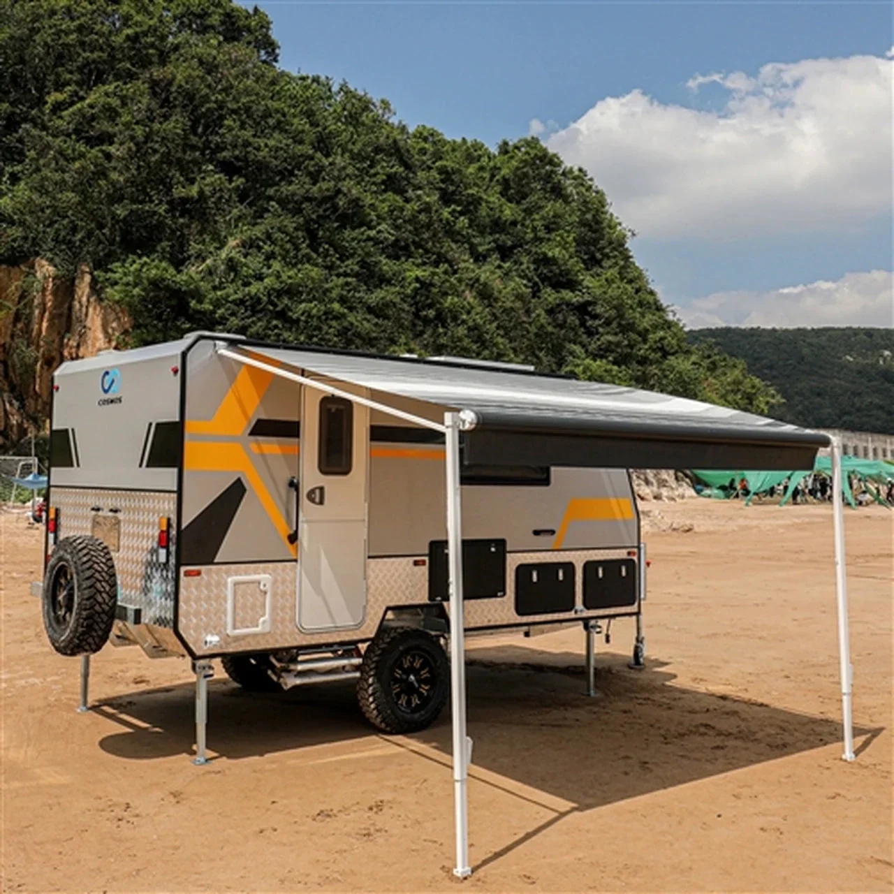 Aleko Retractable RV/Patio Awning - 12 x 8 Feet - Black Striped - Image 4