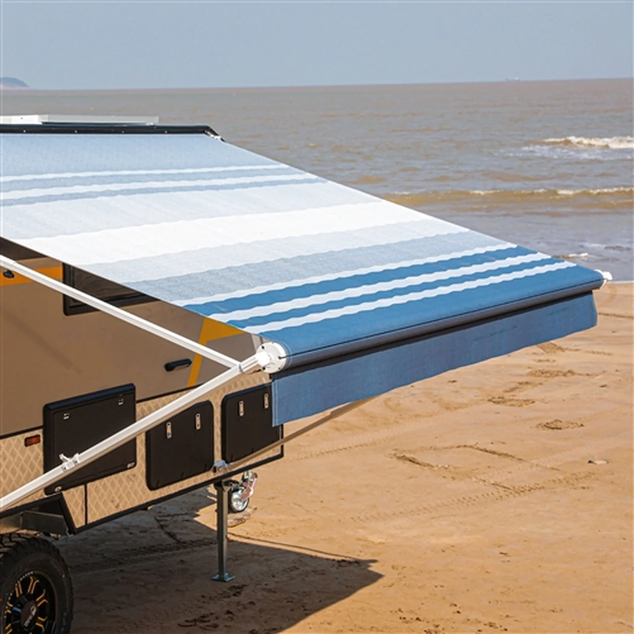 Aleko Retractable RV/Patio Awning - 12 x 8 Feet - Blue Striped - Image 2
