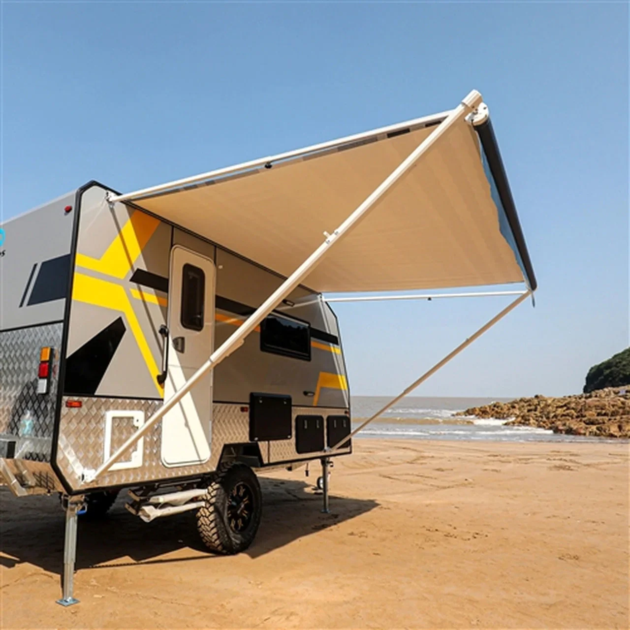Aleko Retractable RV/Patio Awning - 12 x 8 Feet - Blue Striped - Image 3