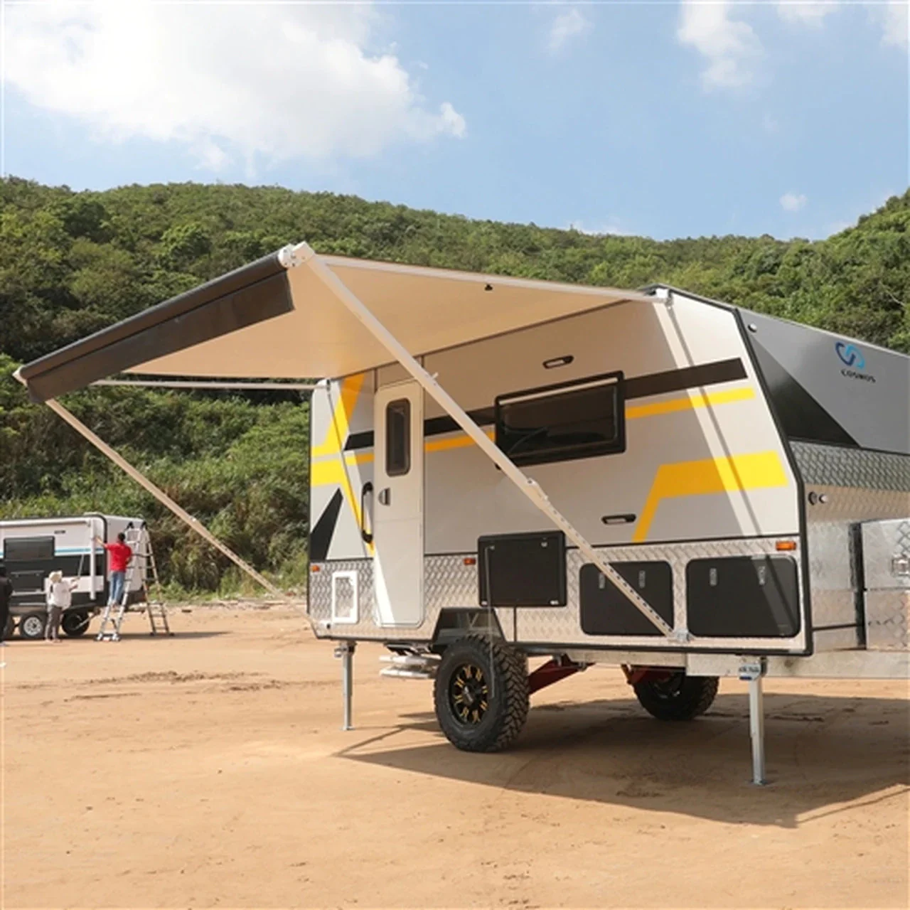 Aleko Retractable RV/Patio Awning - 12 x 8 Feet - White/Black Fade - Image 4