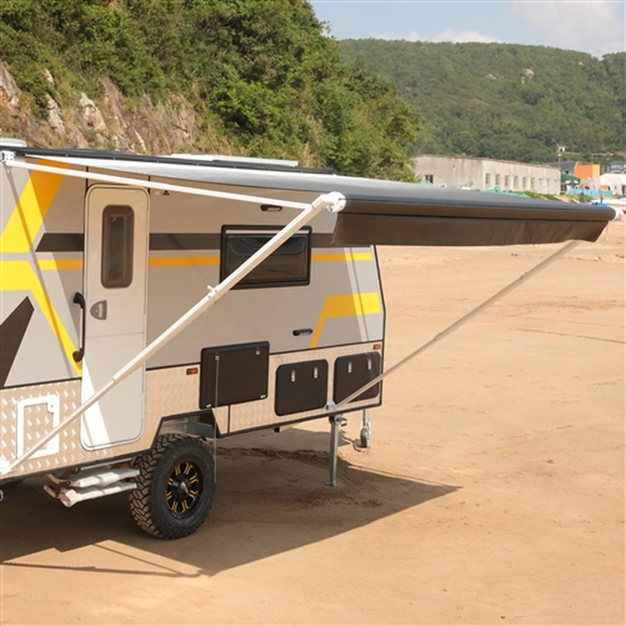 Aleko Retractable RV/Patio Awning - 16 x 8 Feet - White/Black Fade - Image 2