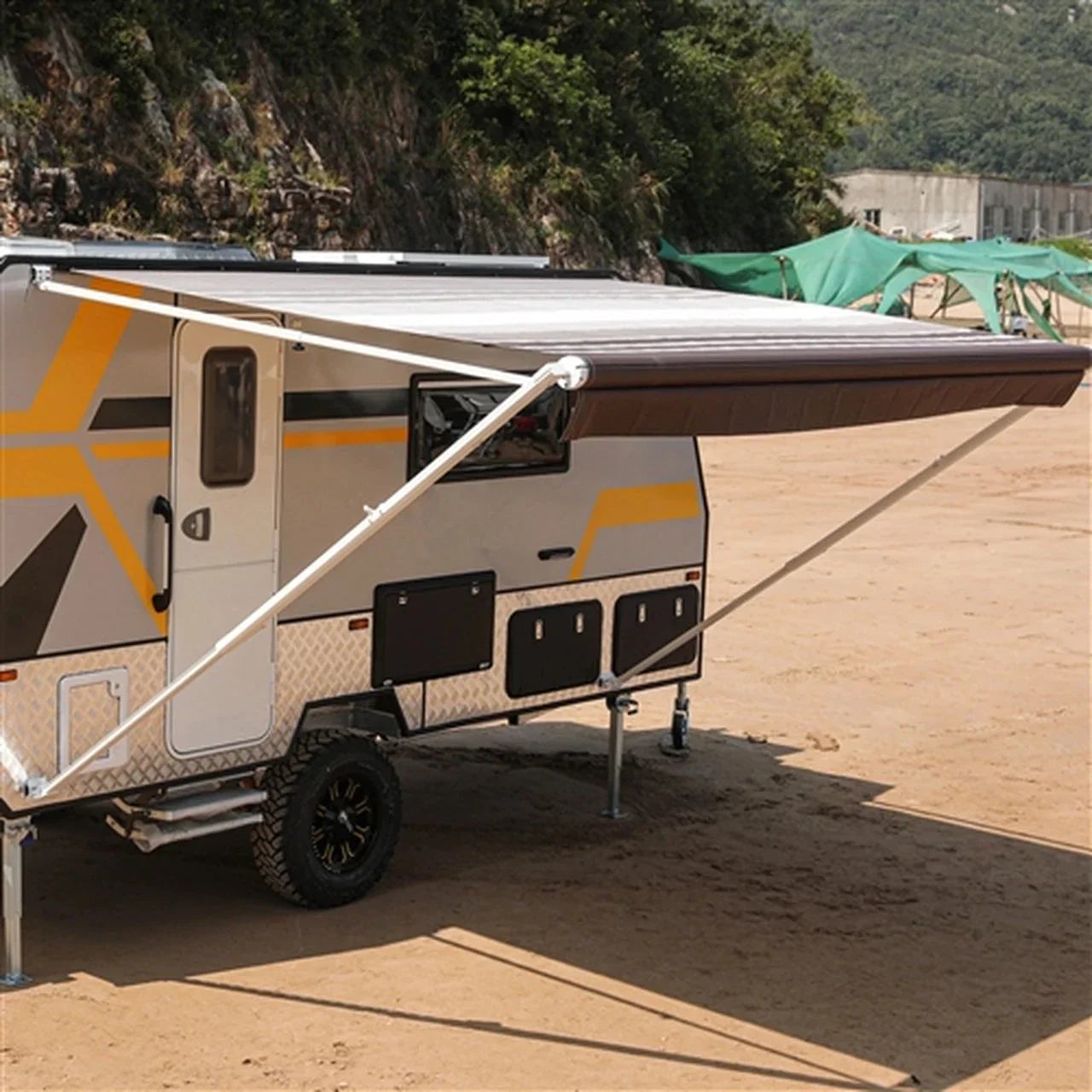 Aleko Retractable RV/Patio Awning - 20 x 8 Feet - Brown Striped - Image 2