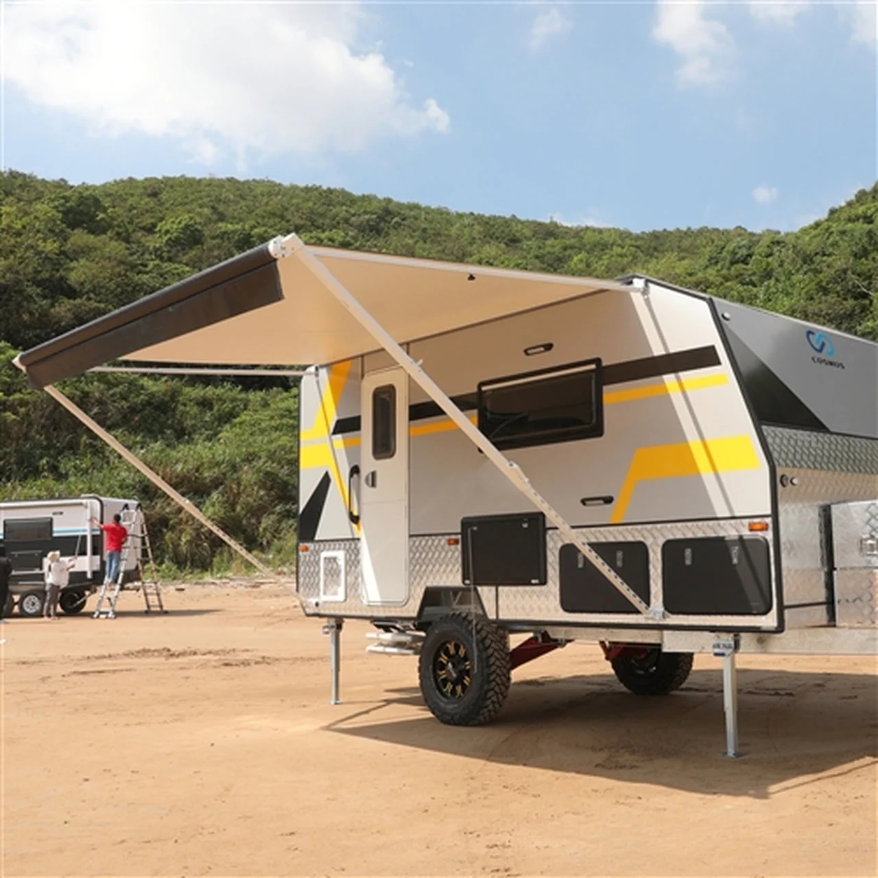 Aleko Retractable RV/Patio Awning - 20 x 8 Feet - White/Black Fade - Image 4