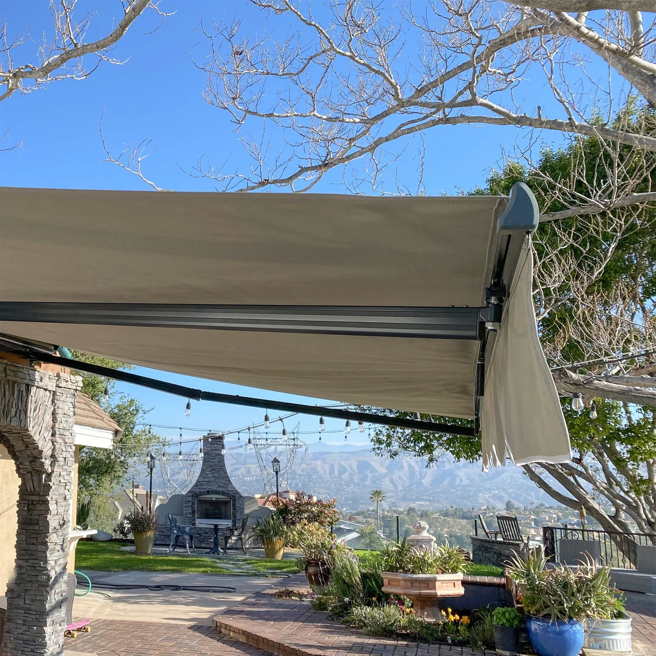 Aleko Retractable White Frame Patio Awning - 10 x 8 Feet - Ivory - Image 6