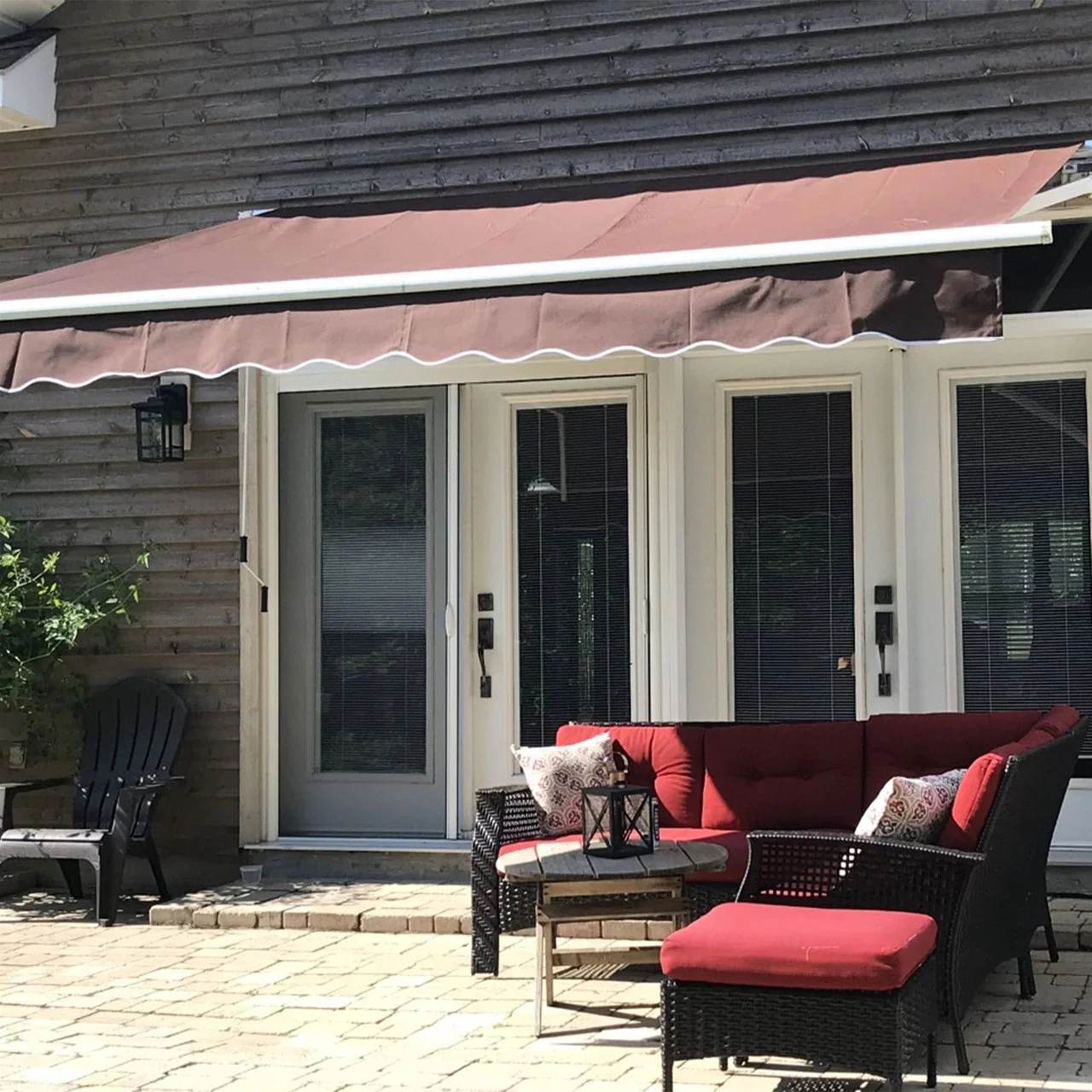 Aleko Retractable White Frame Patio Awning - 12 x 10 Feet - Brown - Image 5