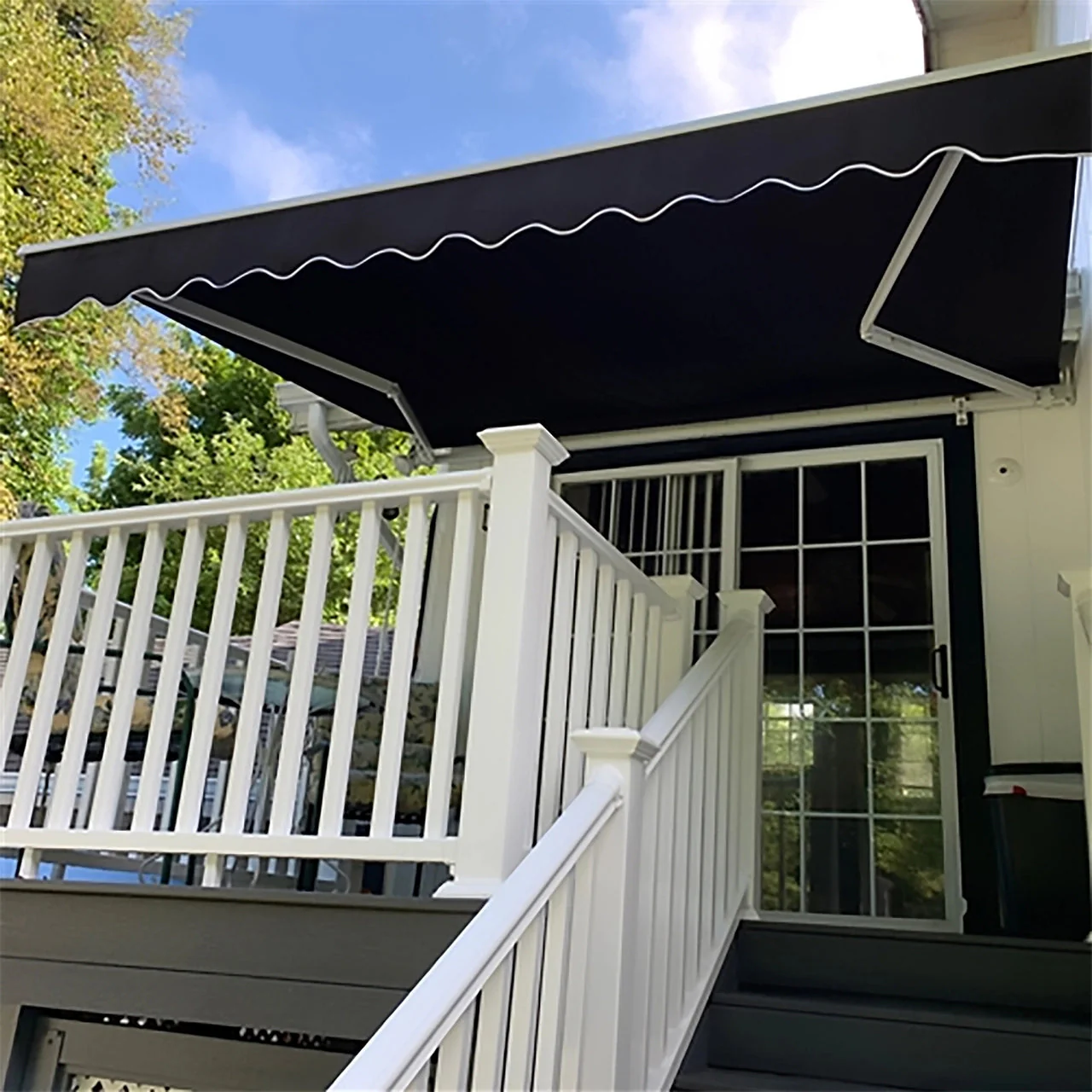 Aleko Retractable White Frame Patio Awning - 13 x 10 Feet - Black - Image 5