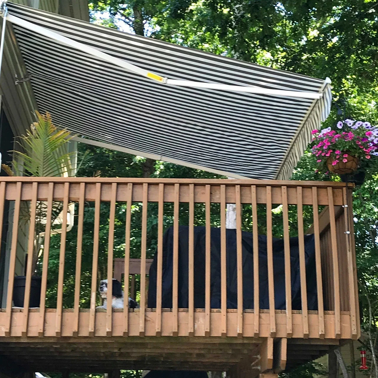 Aleko Retractable White Frame Patio Awning - 13 x 10 Feet - Gray and White Striped - Image 6