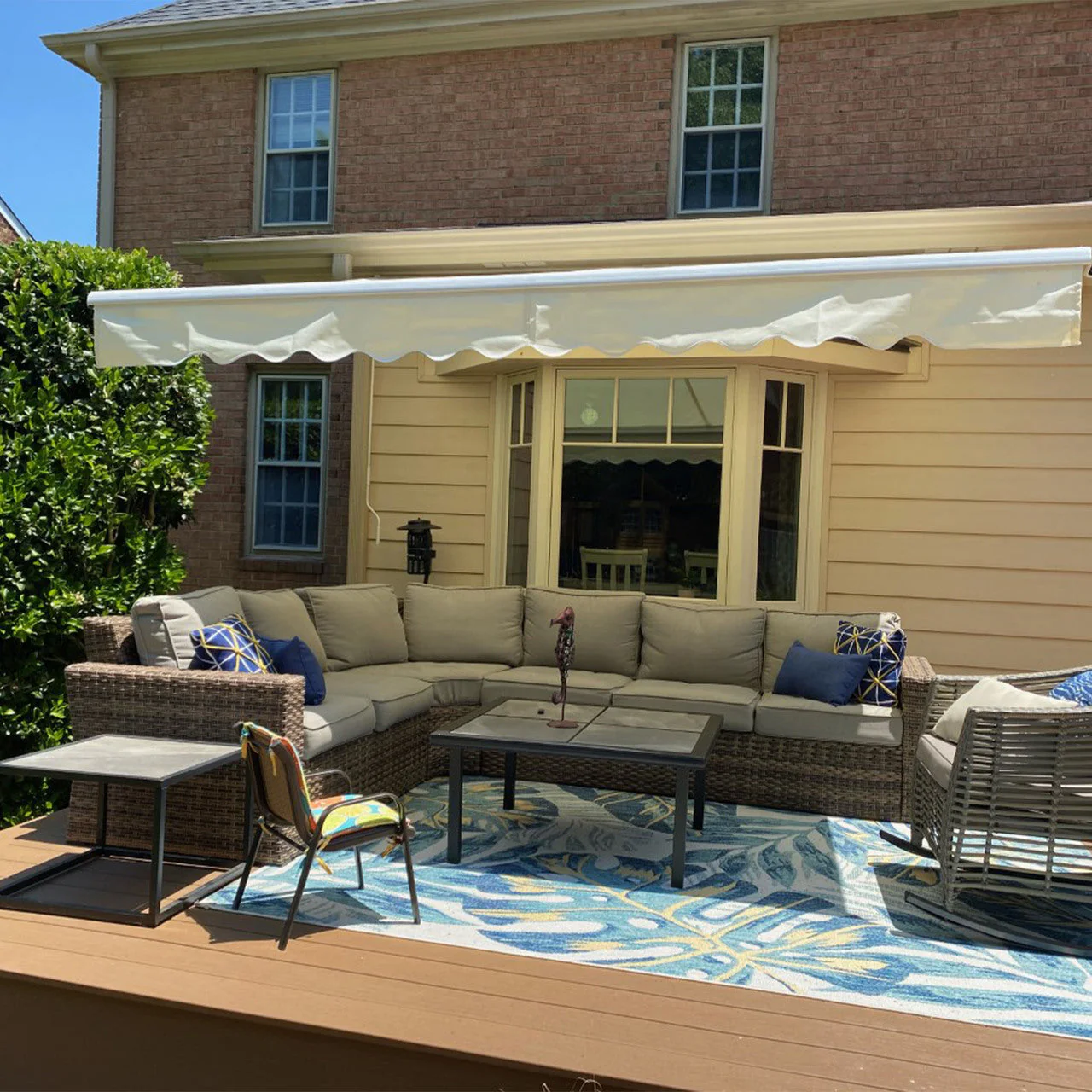 Aleko Retractable White Frame Patio Awning - 13 x 10 Feet - Ivory - Image 10