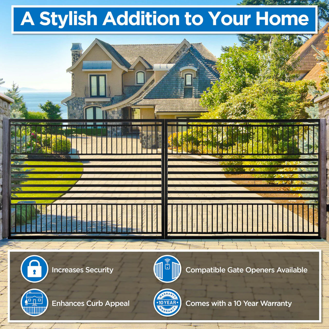 Aleko Steel Dual Swing Driveway Gate - Barcelona Style - 12 x 6 Feet - Image 4