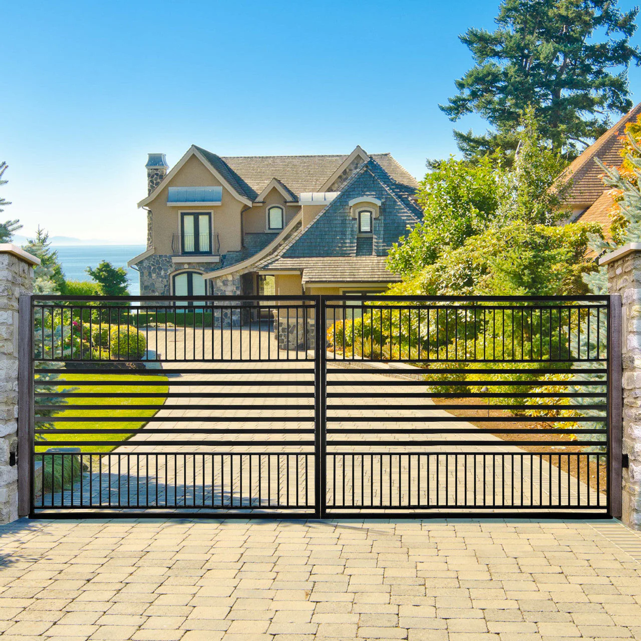 Aleko Steel Dual Swing Driveway Gate - Barcelona Style - 16 x 6 Feet - Image 5