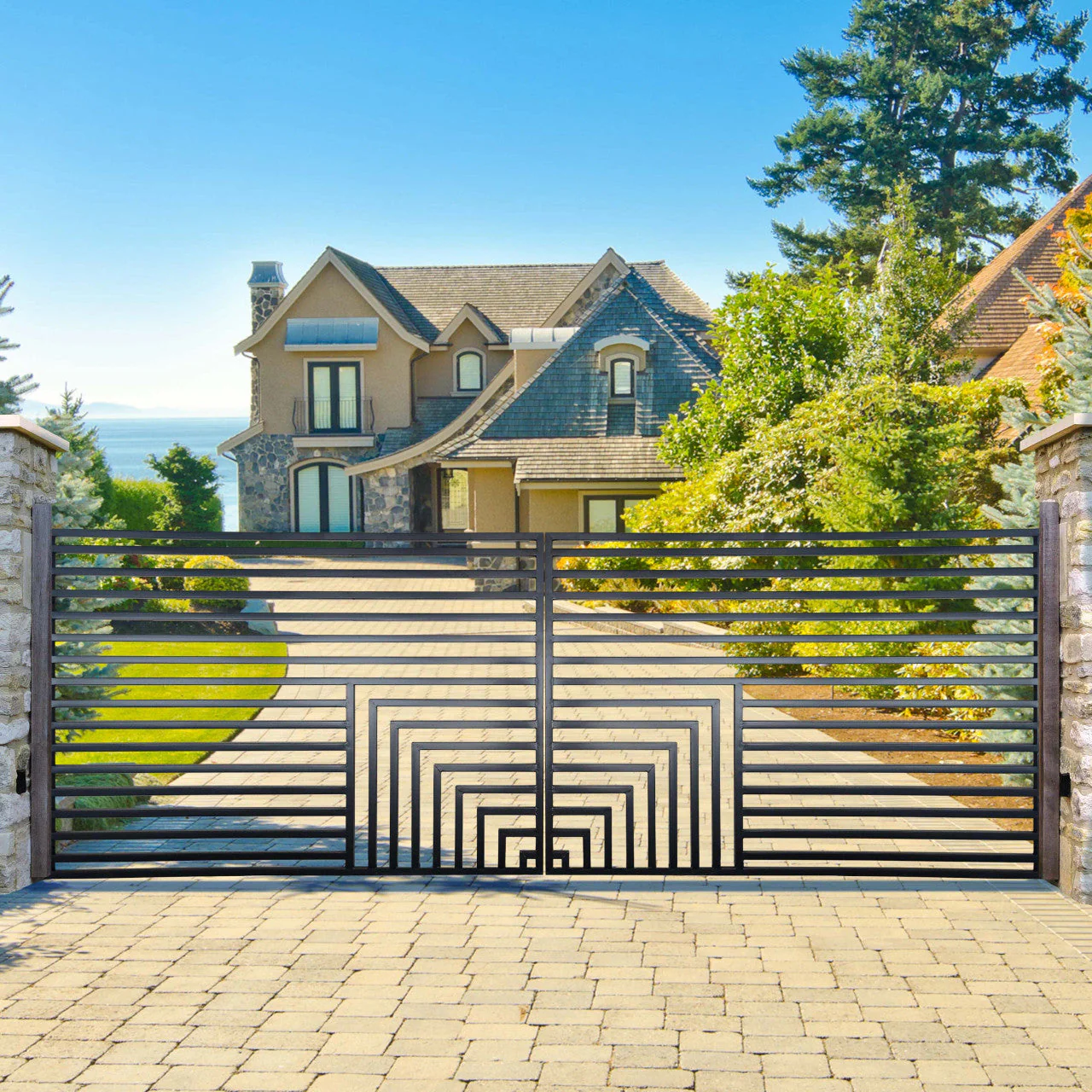 Aleko Steel Dual Swing Driveway Gate - Florence Style - 12 x 6 Feet - Image 3