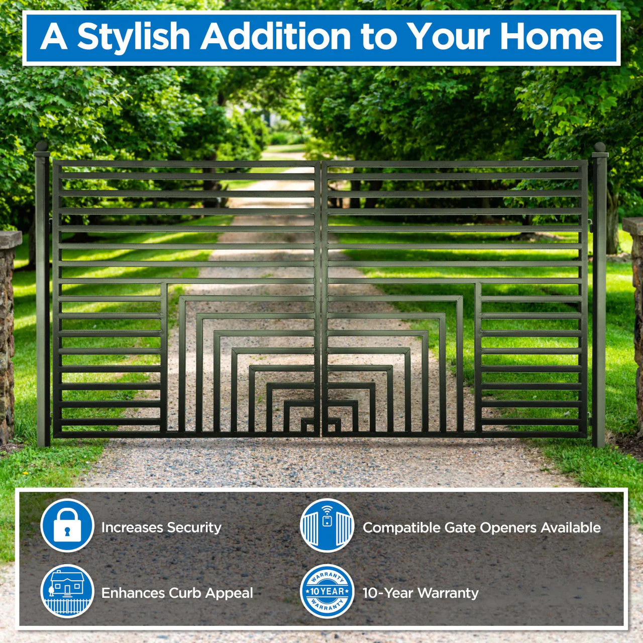 Aleko Steel Dual Swing Driveway Gate - Florence Style - 12 x 6 Feet - Image 4