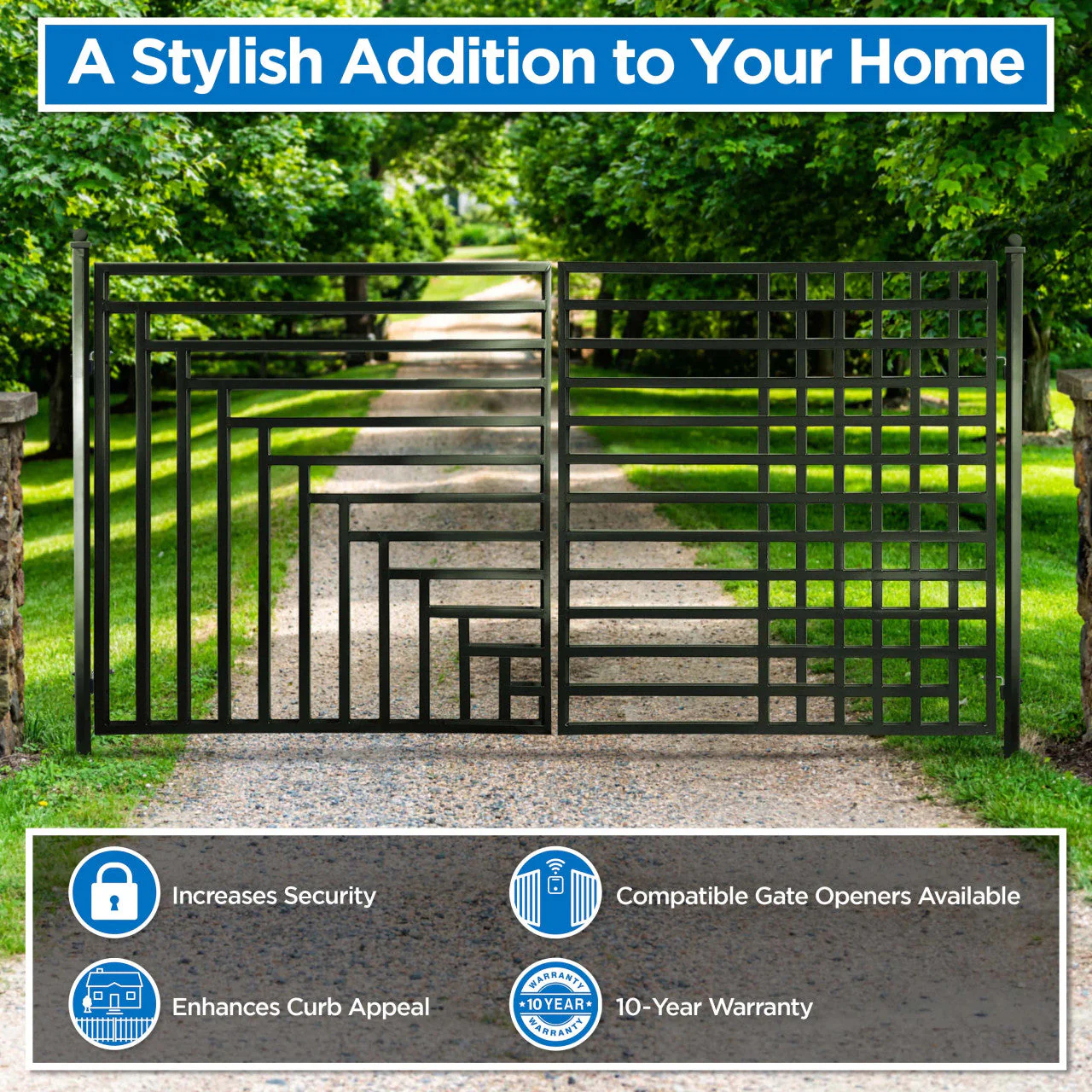 Aleko Steel Dual Swing Driveway Gate - Kyiv Style - 12 x 6 Feet - Image 5