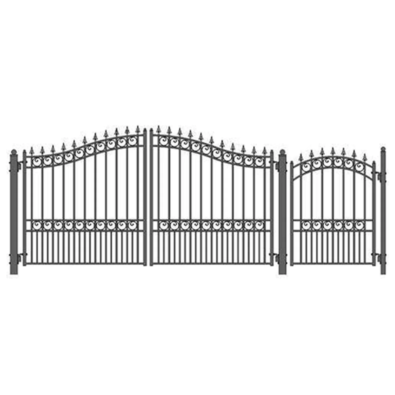 Aleko Steel Dual Swing Driveway Gate - LONDON Style - 12 ft with Pedestrian Gate - 5 ft