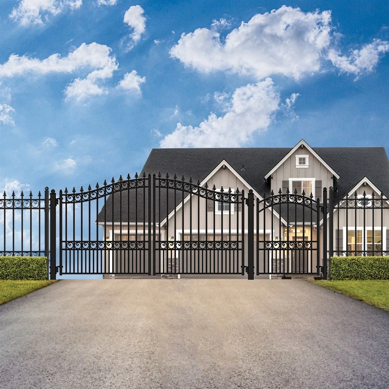 Aleko Steel Dual Swing Driveway Gate - LONDON Style - 12 ft with Pedestrian Gate - 5 ft - Image 6