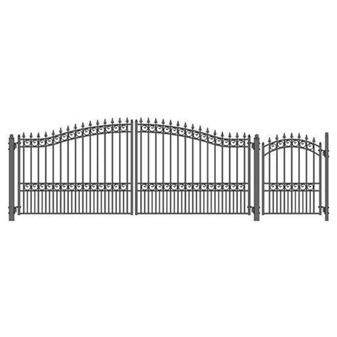 Aleko Steel Dual Swing Driveway Gate - LONDON Style - 16 ft with Pedestrian Gate - 5 ft