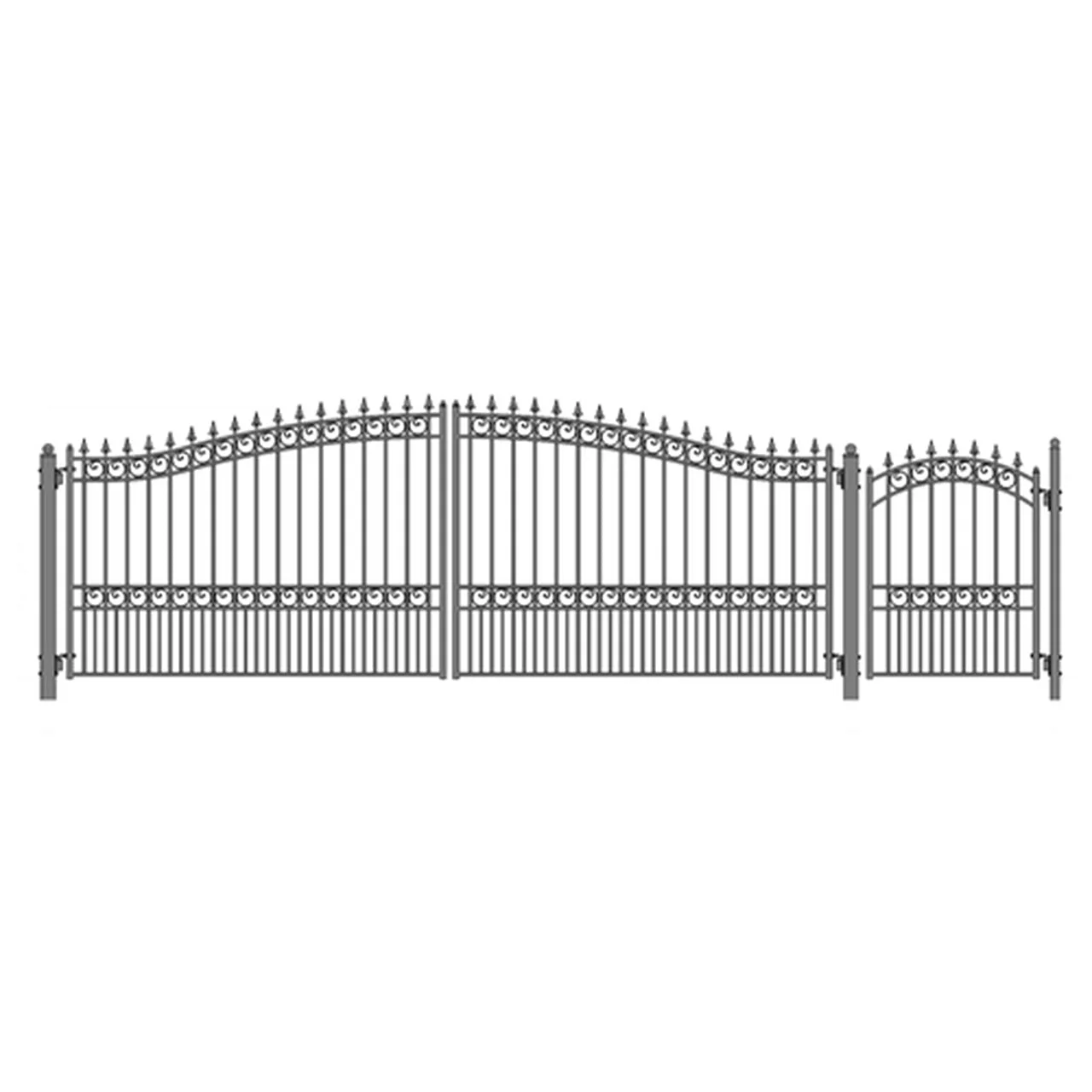 Aleko Steel Dual Swing Driveway Gate - LONDON Style - 18 ft with Pedestrian Gate - 5 ft