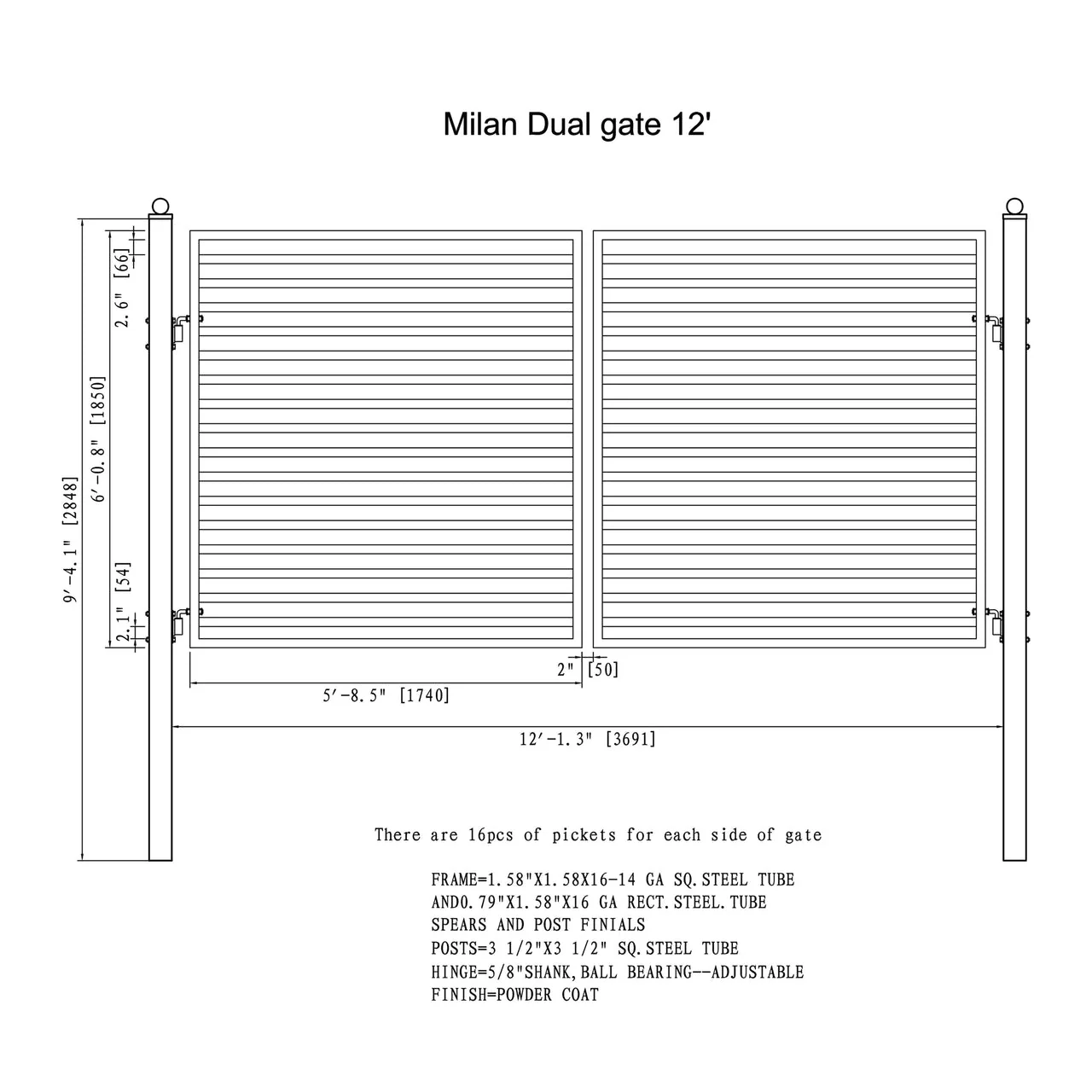 Aleko Steel Dual Swing Driveway Gate - MILAN Style - 12 x 6 Feet - Image 3