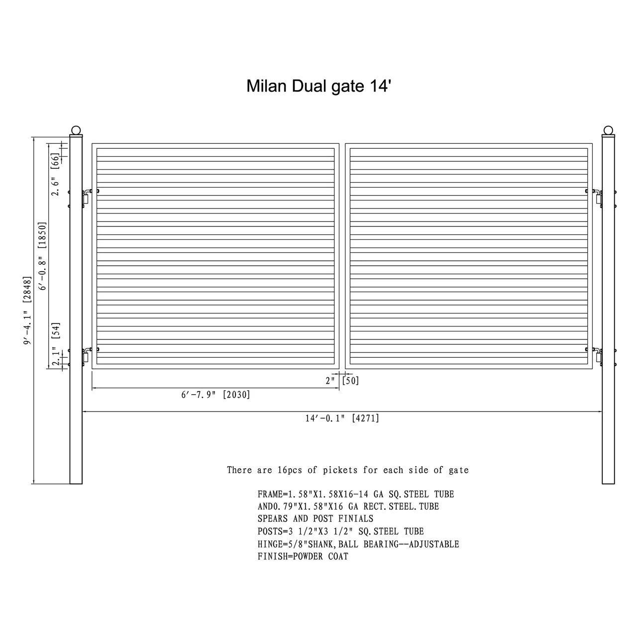Aleko Steel Dual Swing Driveway Gate - MILAN Style - 14 x 6 Feet - Image 3