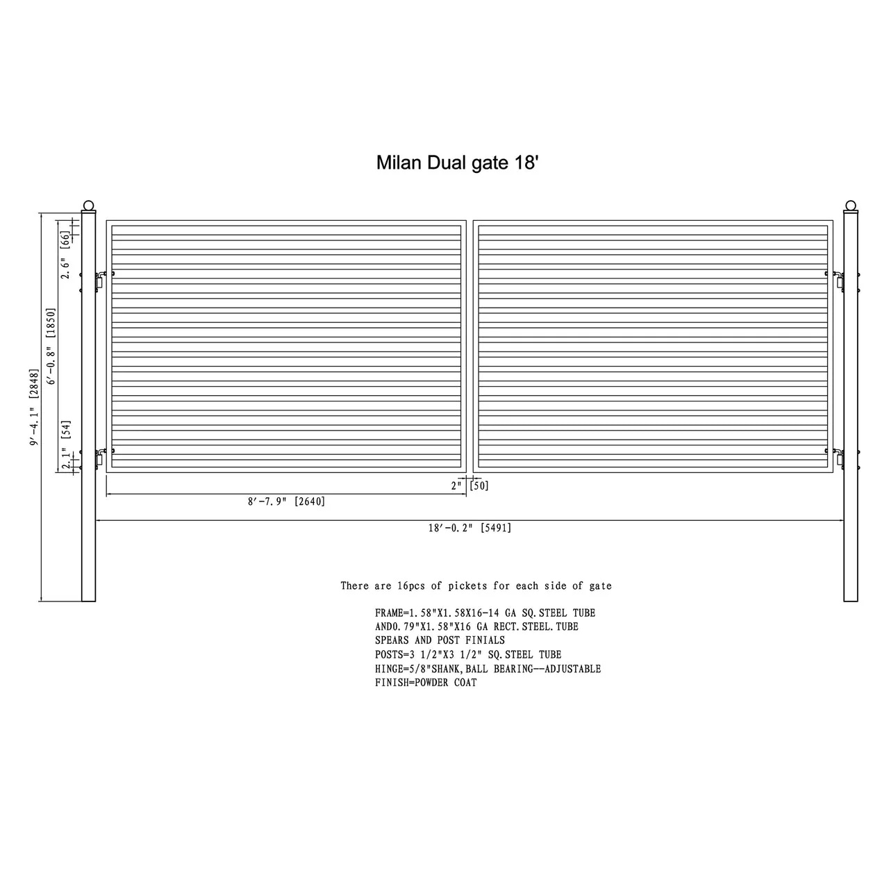 Aleko Steel Dual Swing Driveway Gate - MILAN Style - 18 x 6 Feet - Image 3