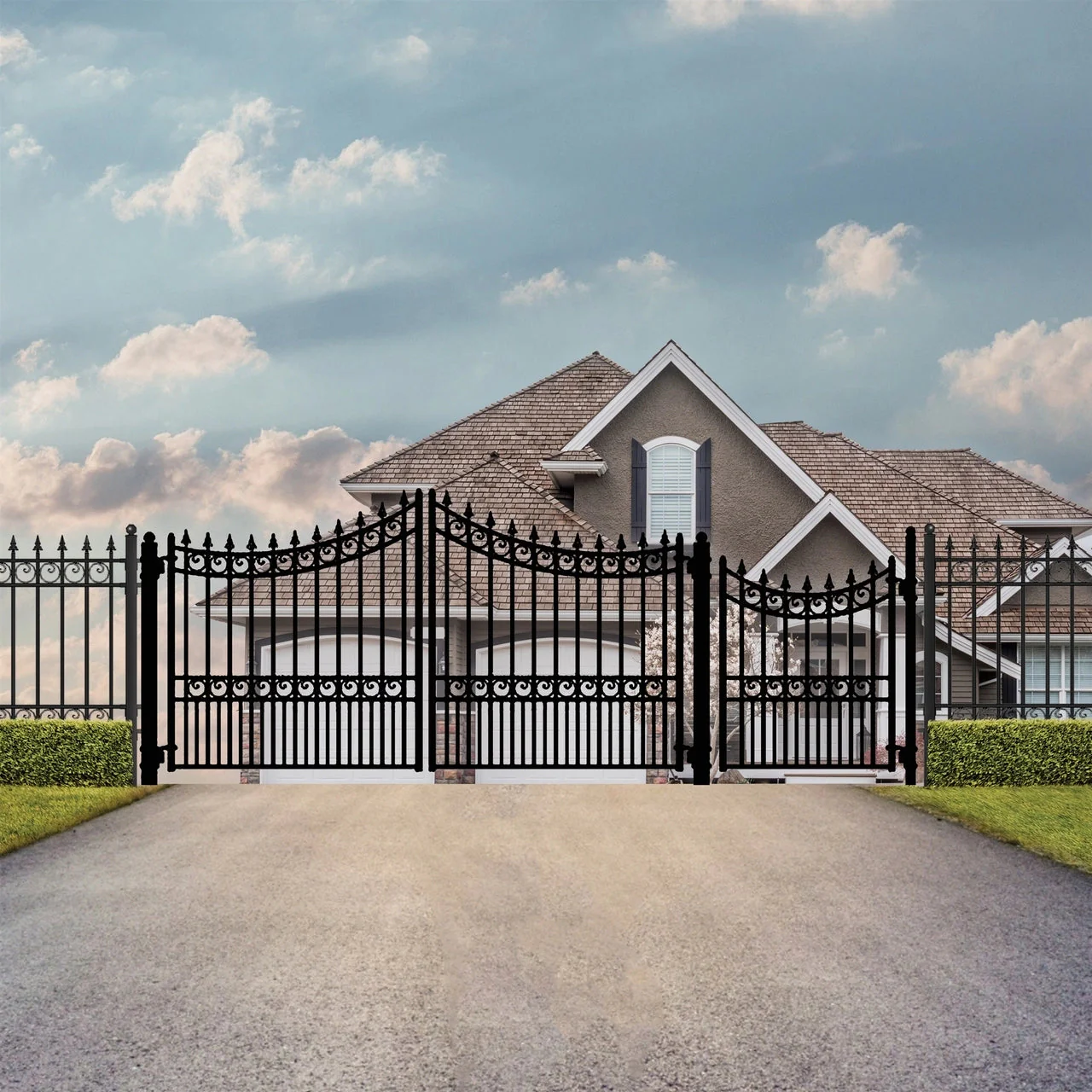 Aleko Steel Dual Swing Driveway Gate - MOSCOW Style - 14 ft with Pedestrian Gate - 5 ft - Image 5