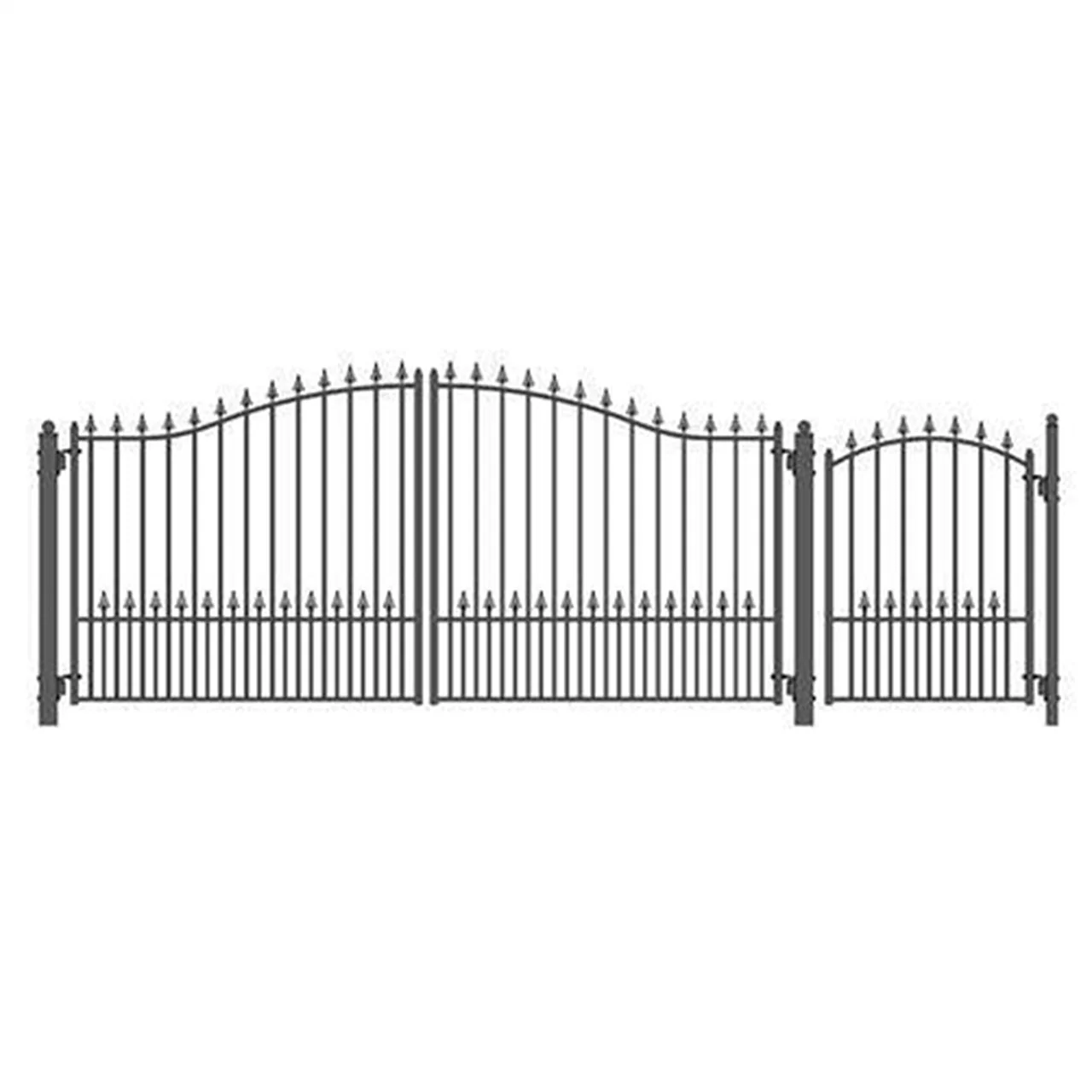 Aleko Steel Dual Swing Driveway Gate - MUNICH Style - 14 ft with Pedestrian Gate - 5 ft