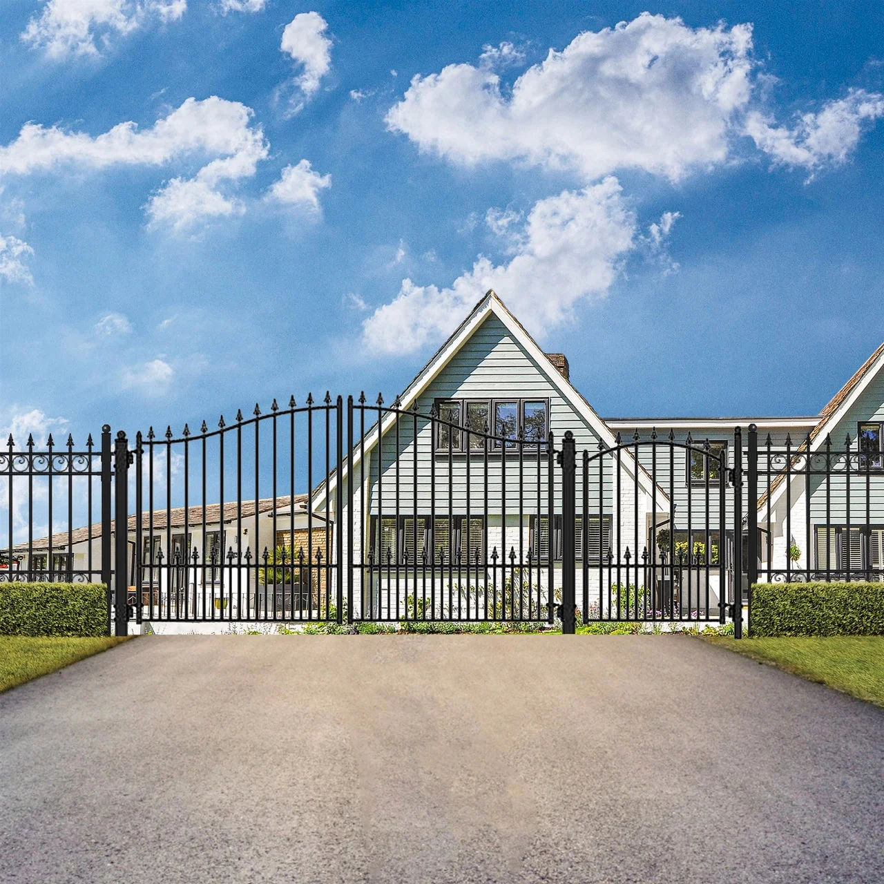 Aleko Steel Dual Swing Driveway Gate - MUNICH Style - 14 ft with Pedestrian Gate - 5 ft - Image 2