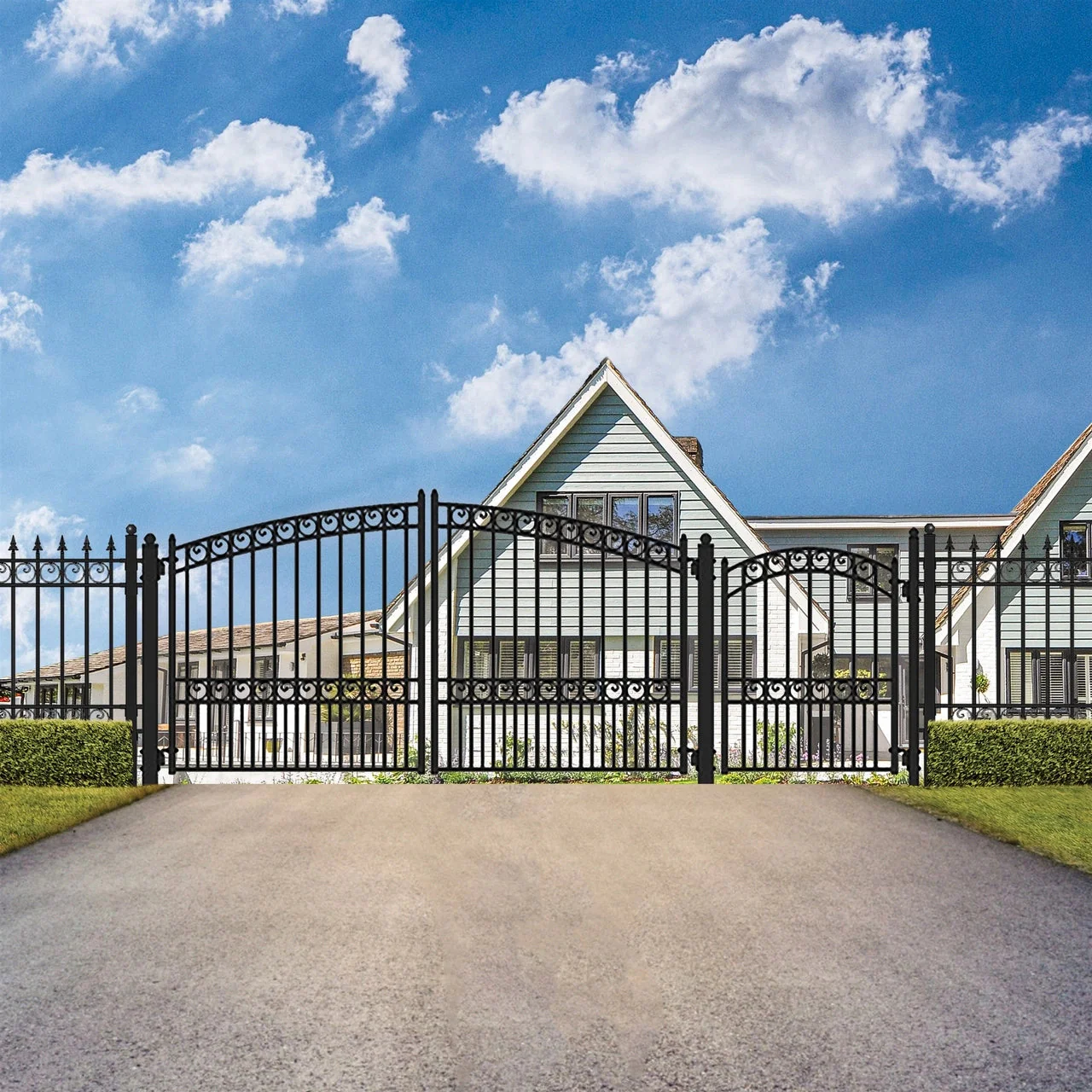Aleko Steel Dual Swing Driveway Gate - PARIS Style - 12 ft with Pedestrian Gate - 5 ft - Image 6