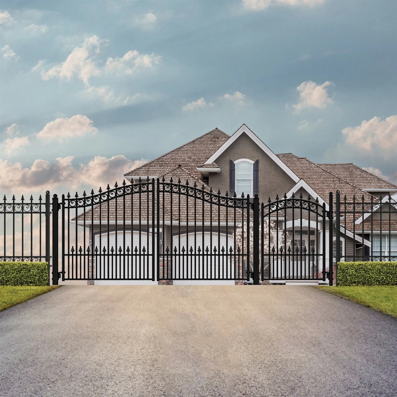 Aleko Steel Dual Swing Driveway Gate - PRAGUE Style - 18 ft with Pedestrian Gate - 5 ft - Image 5