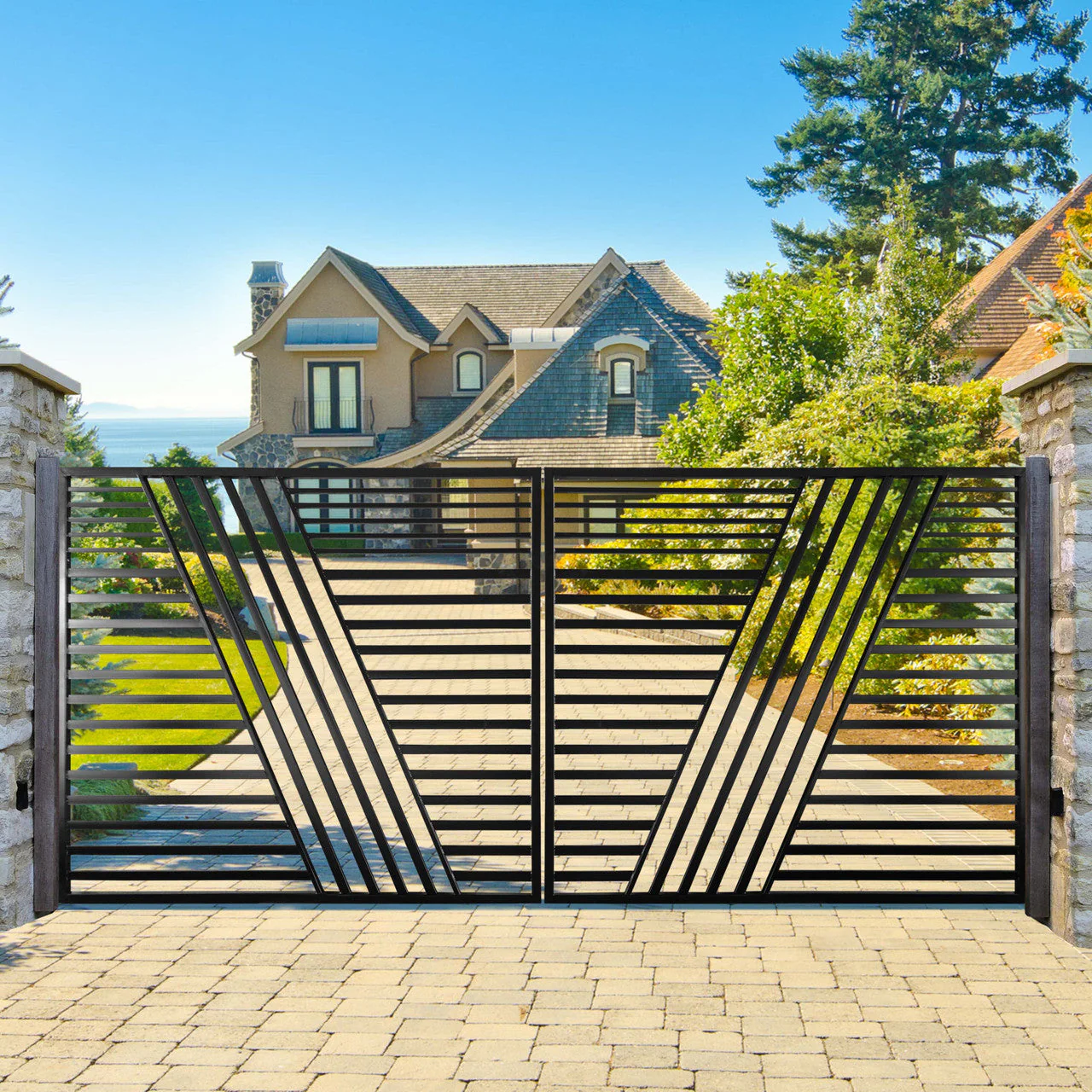 Aleko Steel Dual Swing Driveway Gate - Sofia Style - 16 x 6 Feet - Image 2