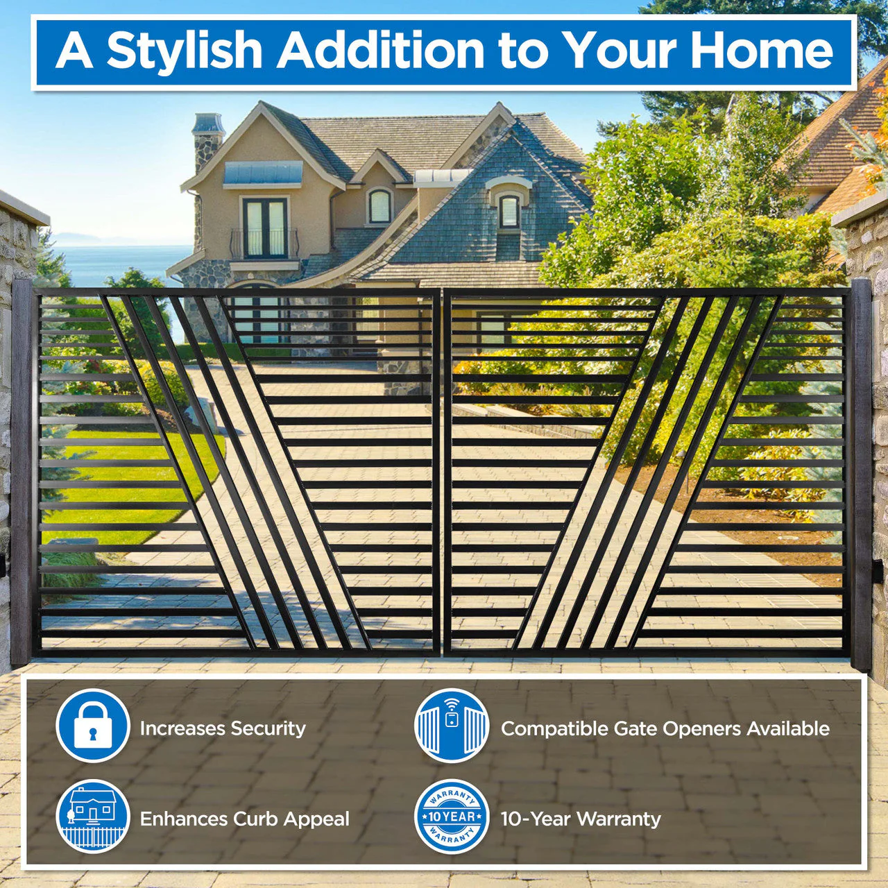 Aleko Steel Dual Swing Driveway Gate - Sofia Style - 16 x 6 Feet - Image 5
