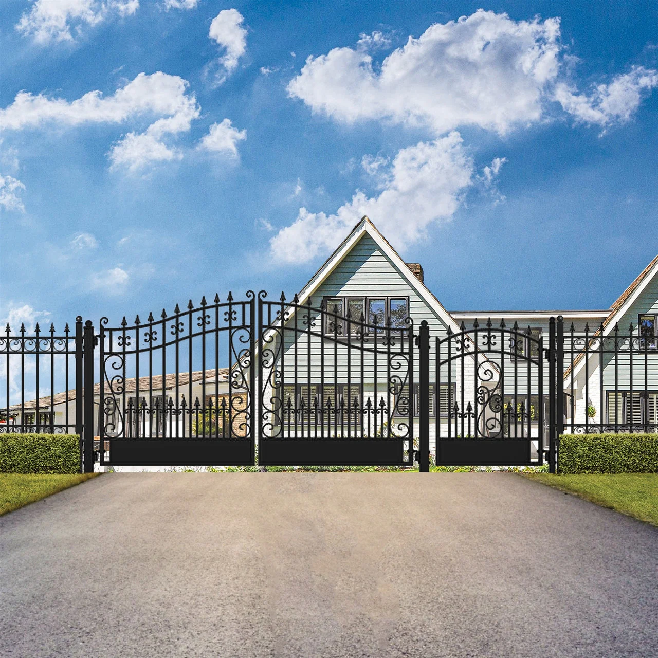 Aleko Steel Dual Swing Driveway Gate - VENICE Style - 16 ft with Pedestrian Gate - 5 ft - Image 5