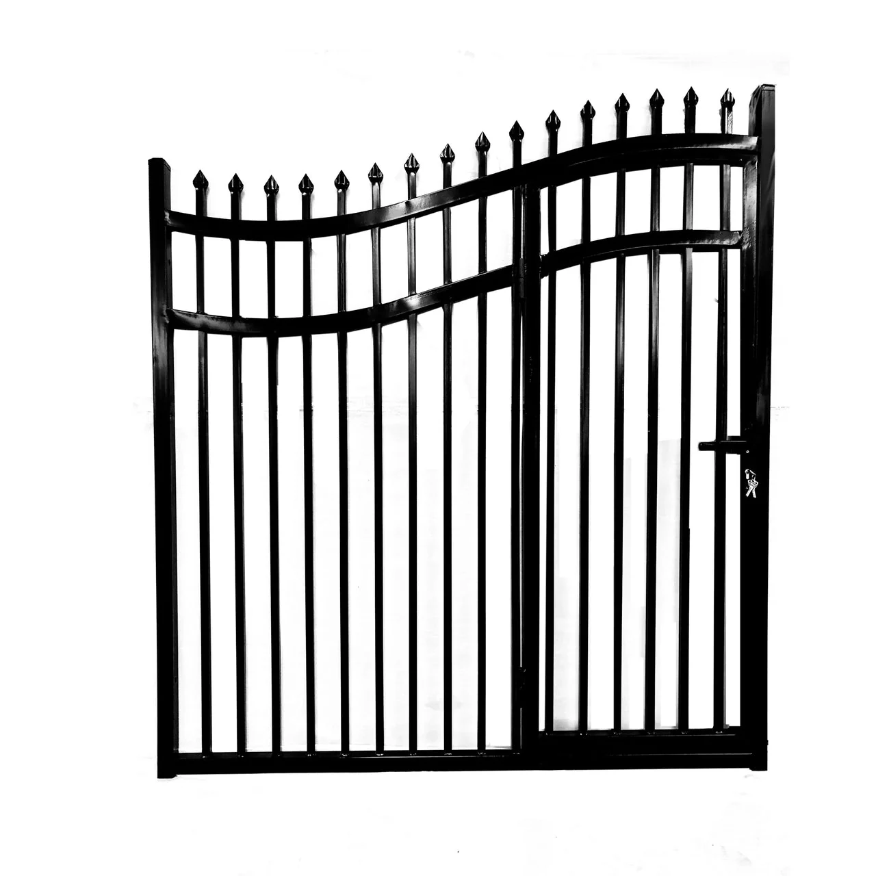 Aleko Steel Dual Swing Driveway Gate with Built-In Pedestrian Door - VIENNA Style - 14 x 7 Feet - Image 2