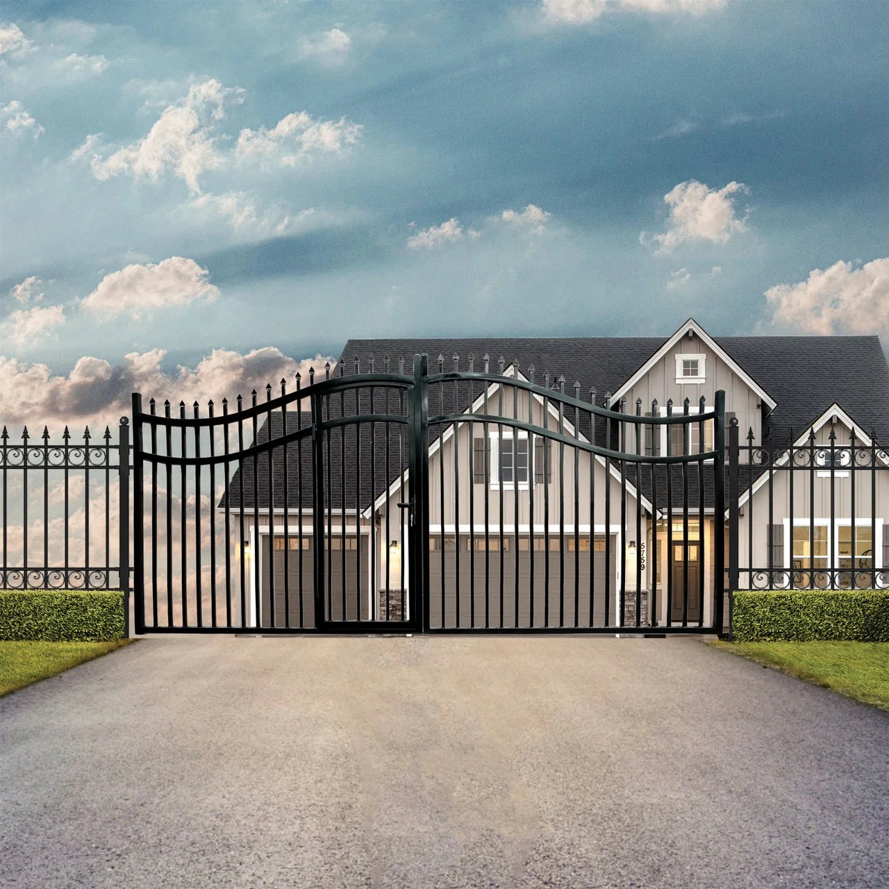 Aleko Steel Dual Swing Driveway Gate with Built-In Pedestrian Door - VIENNA Style - 16 x 7 Feet - Image 7