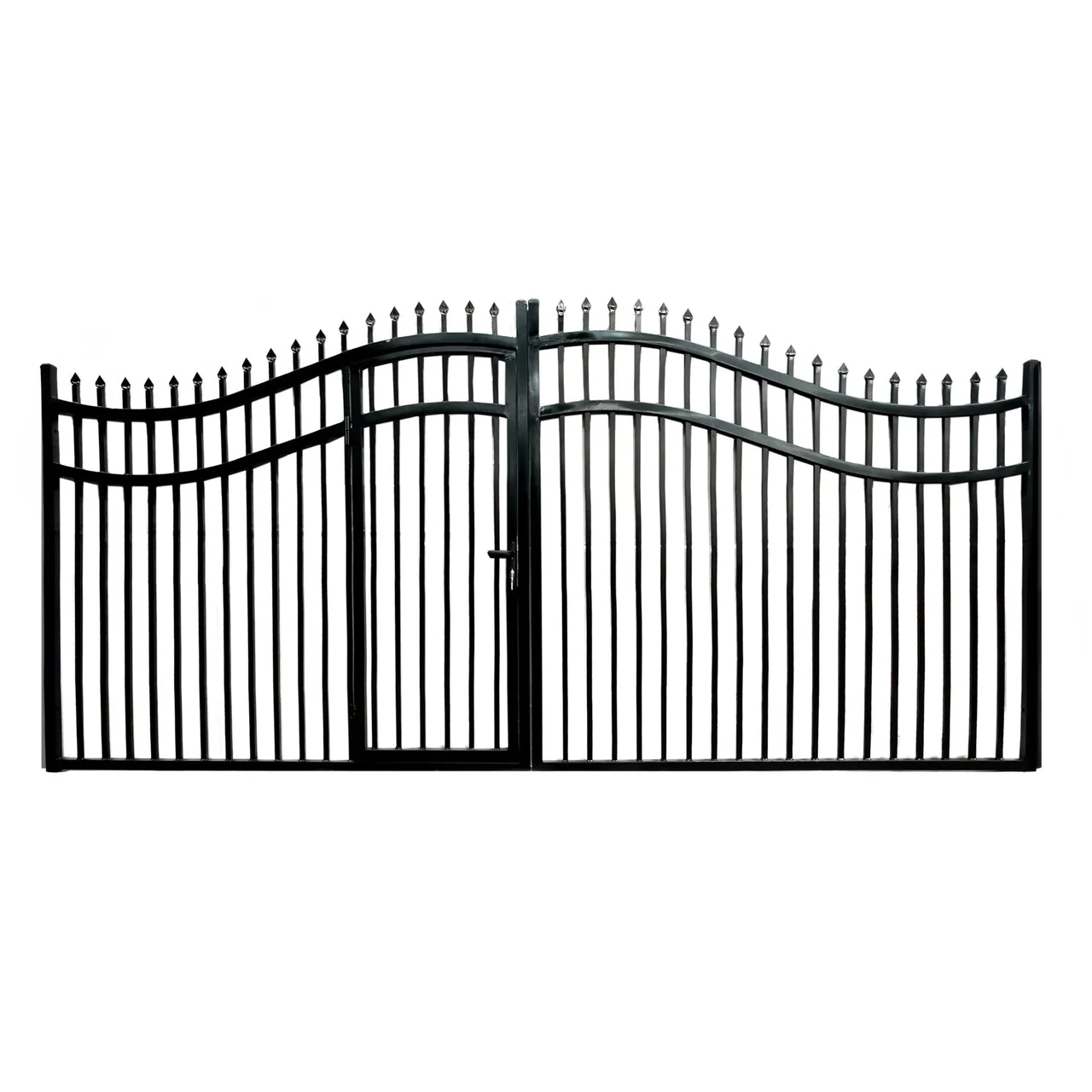 Aleko Steel Dual Swing Driveway Gate with Built-In Pedestrian Door - VIENNA Style - 18 x 7 Feet