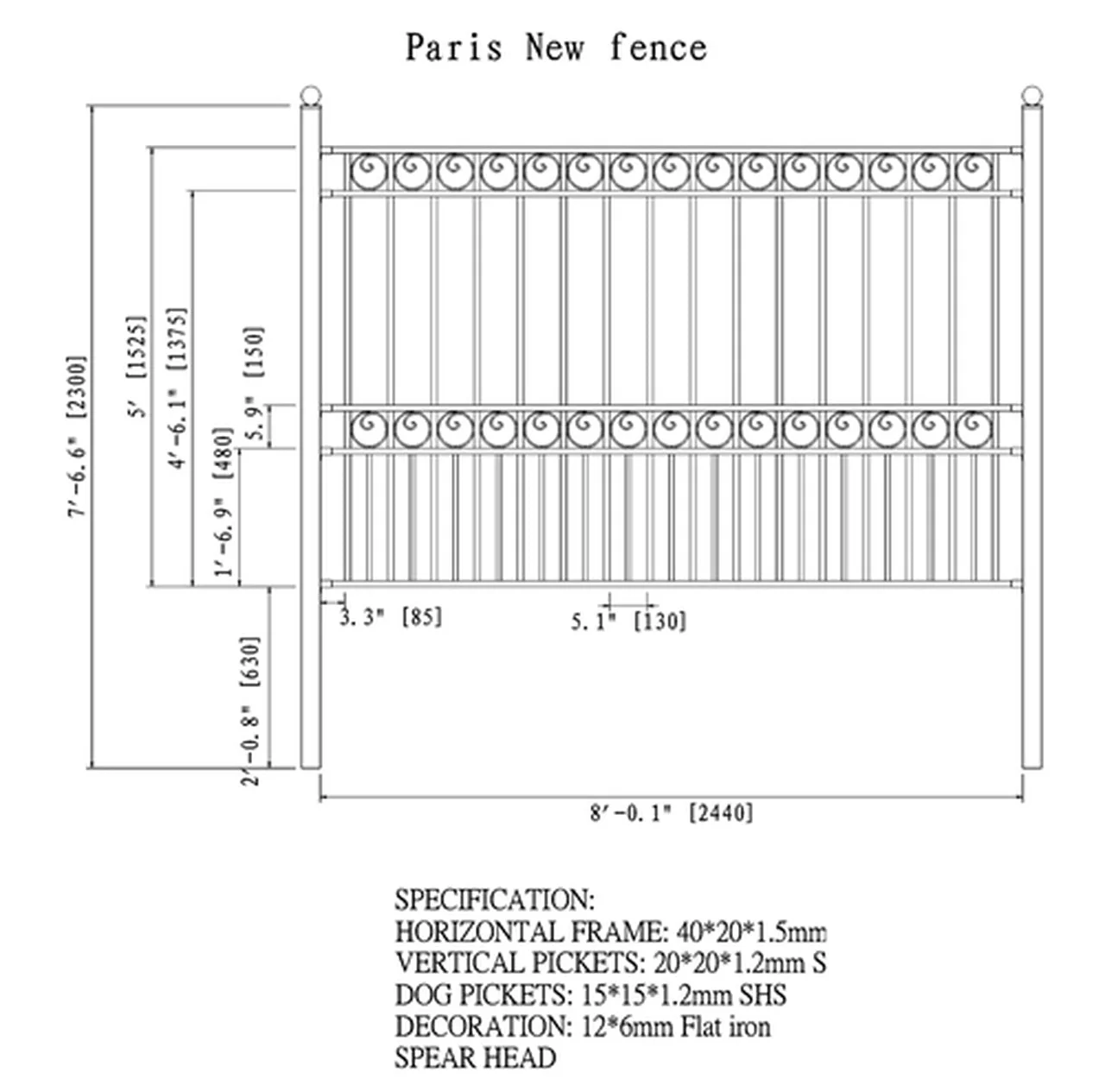Aleko Steel Fence - PARIS Style - 8 x 5 Ft - Image 2