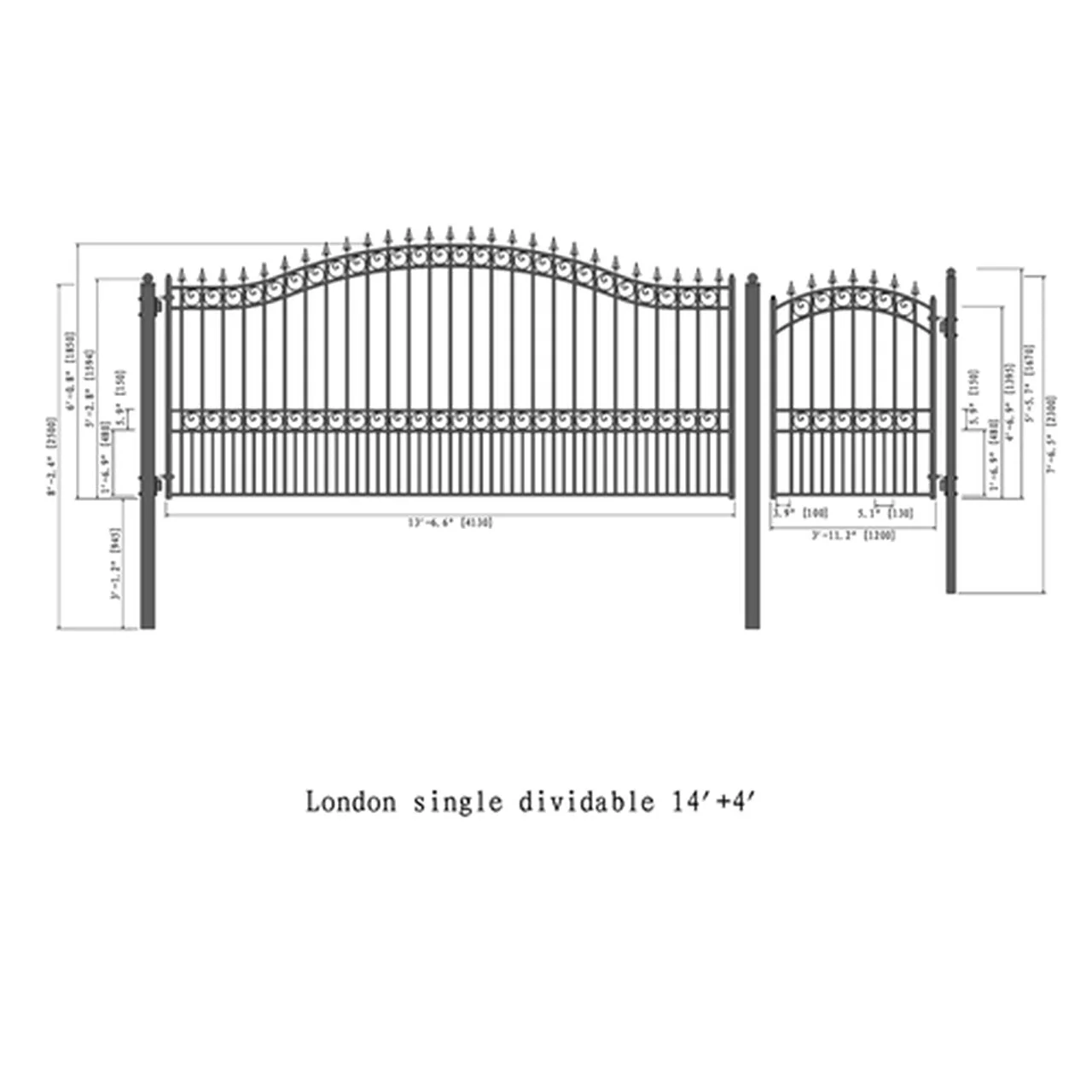 Aleko Steel Single Swing Driveway Gate - LONDON Style - 14 ft with Pedestrian Gate - 5 ft - Image 2