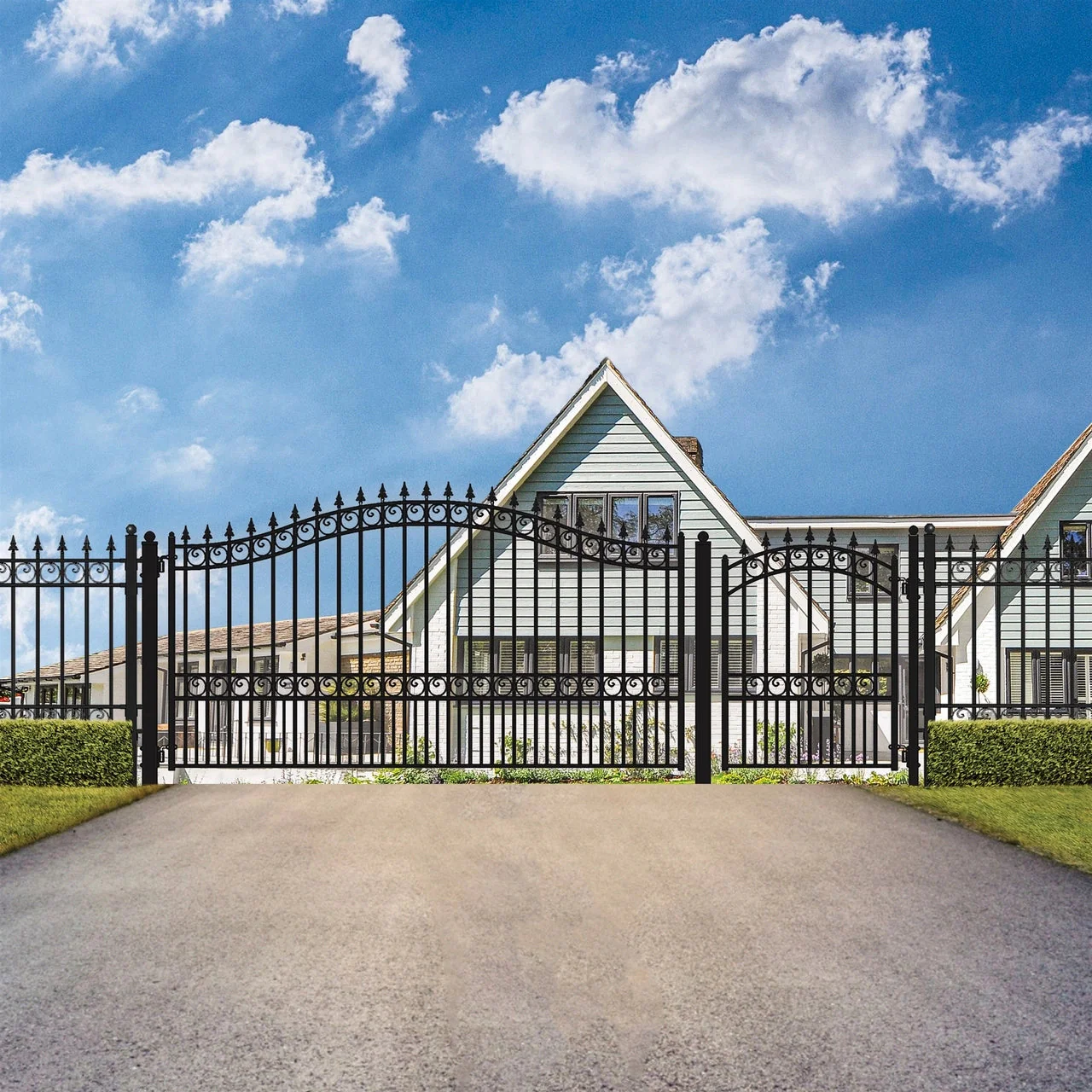 Aleko Steel Single Swing Driveway Gate - LONDON Style - 14 ft with Pedestrian Gate - 5 ft - Image 3