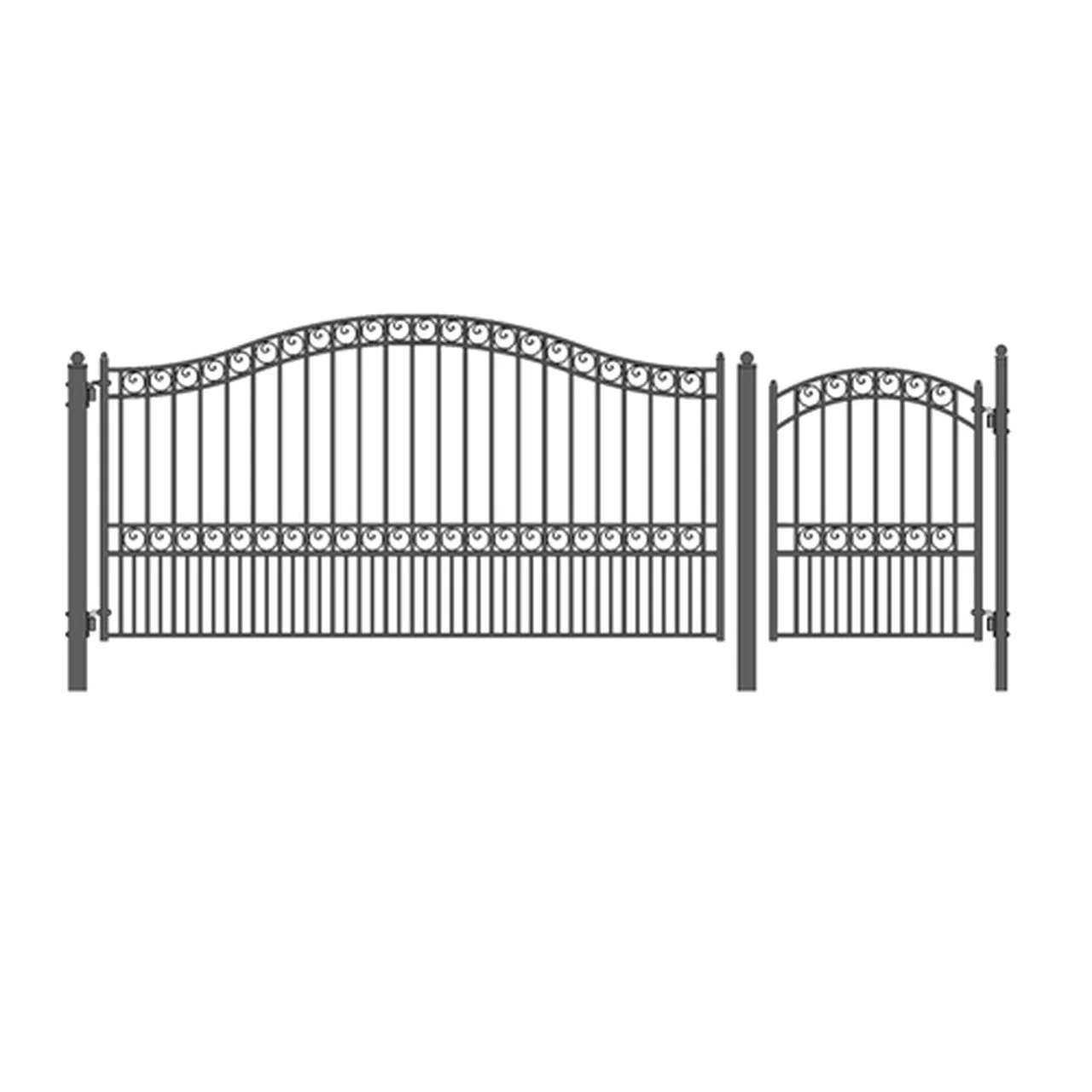 Aleko Steel Single Swing Driveway Gate - PARIS Style - 12 ft with Pedestrian Gate - 5 ft