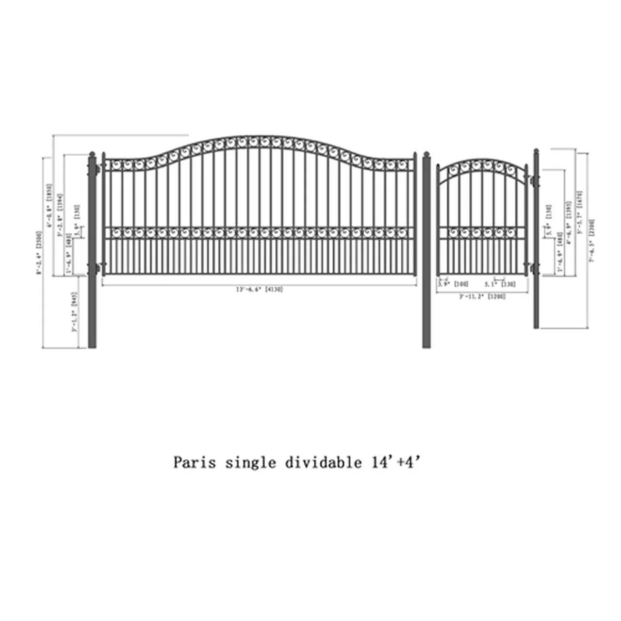 Aleko Steel Single Swing Driveway Gate - PARIS Style - 14 ft with Pedestrian Gate - 5 ft - Image 2