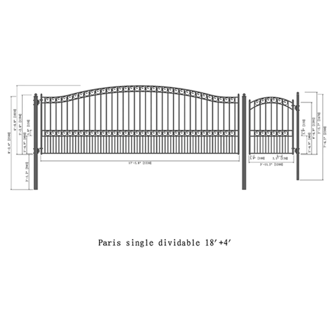Aleko Steel Single Swing Driveway Gate - PARIS Style - 18 ft with Pedestrian Gate - 5 ft - Image 2