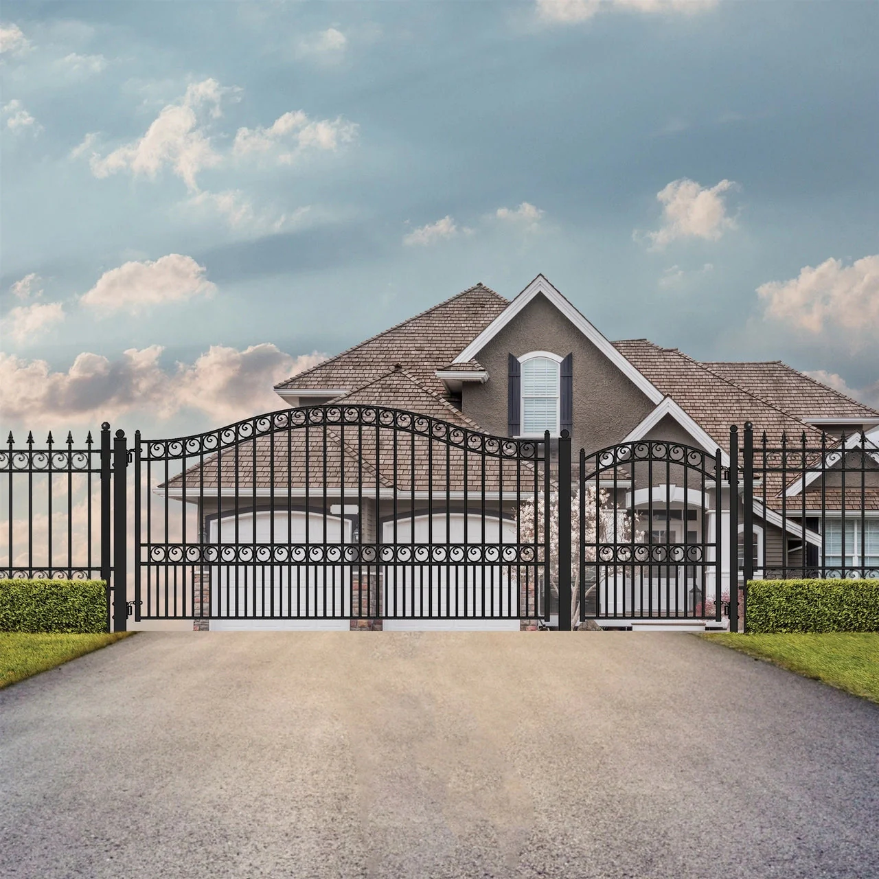 Aleko Steel Single Swing Driveway Gate - PARIS Style - 18 ft with Pedestrian Gate - 5 ft - Image 3