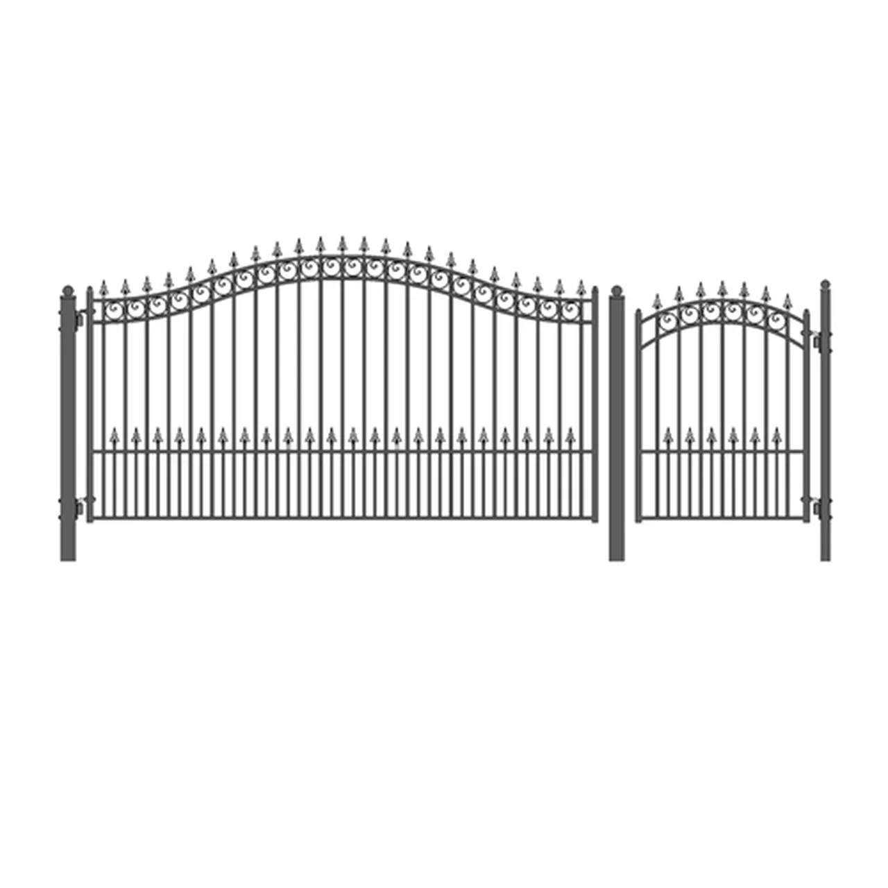 Aleko Steel Single Swing Driveway Gate - PRAGUE Style - 12 ft with Pedestrian Gate - 5 ft