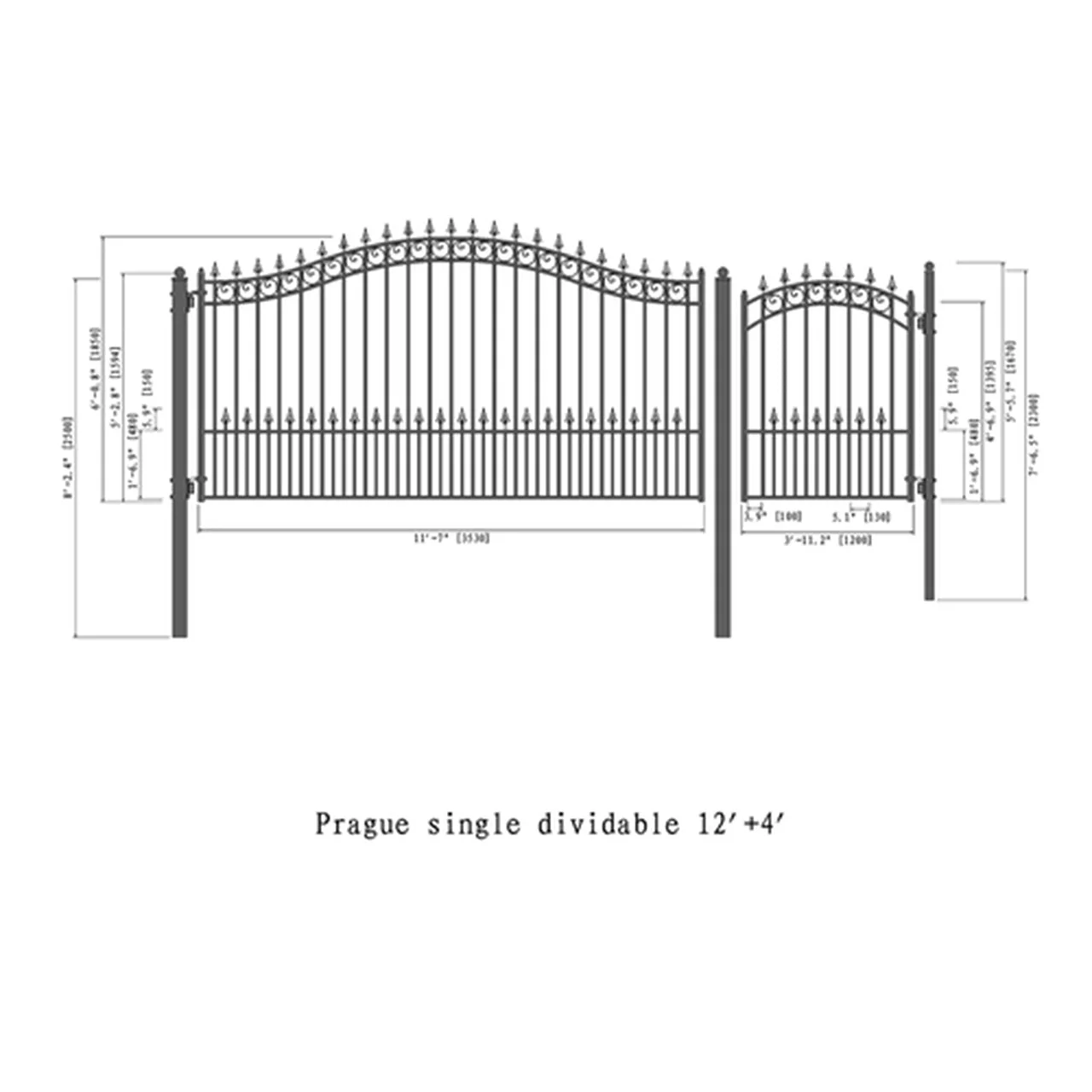 Aleko Steel Single Swing Driveway Gate - PRAGUE Style - 12 ft with Pedestrian Gate - 5 ft - Image 2