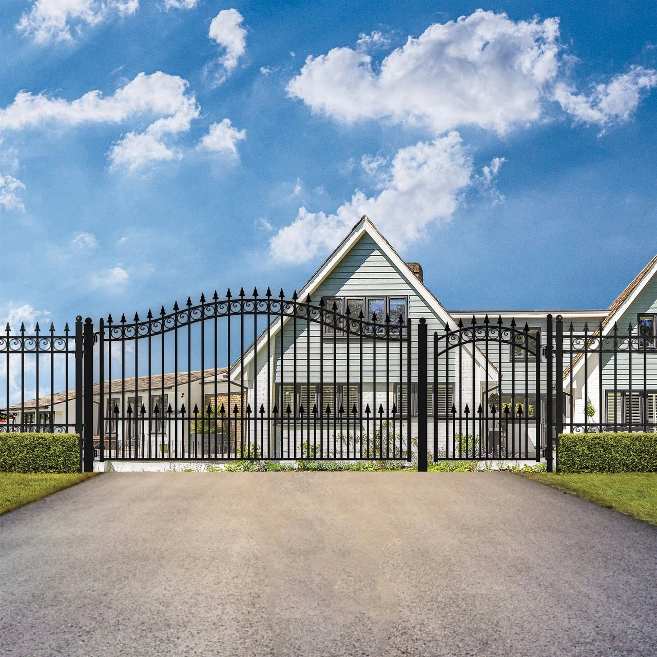 Aleko Steel Single Swing Driveway Gate - PRAGUE Style - 12 ft with Pedestrian Gate - 5 ft - Image 3