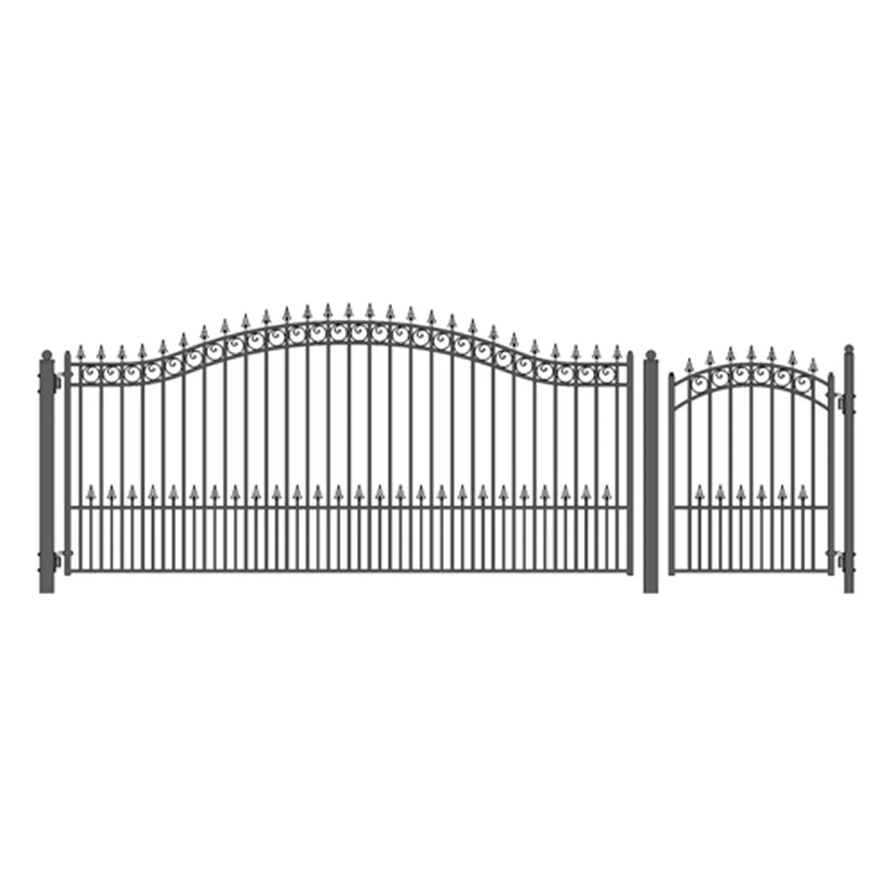 Aleko Steel Single Swing Driveway Gate - PRAGUE Style - 14 ft with Pedestrian Gate - 5 ft